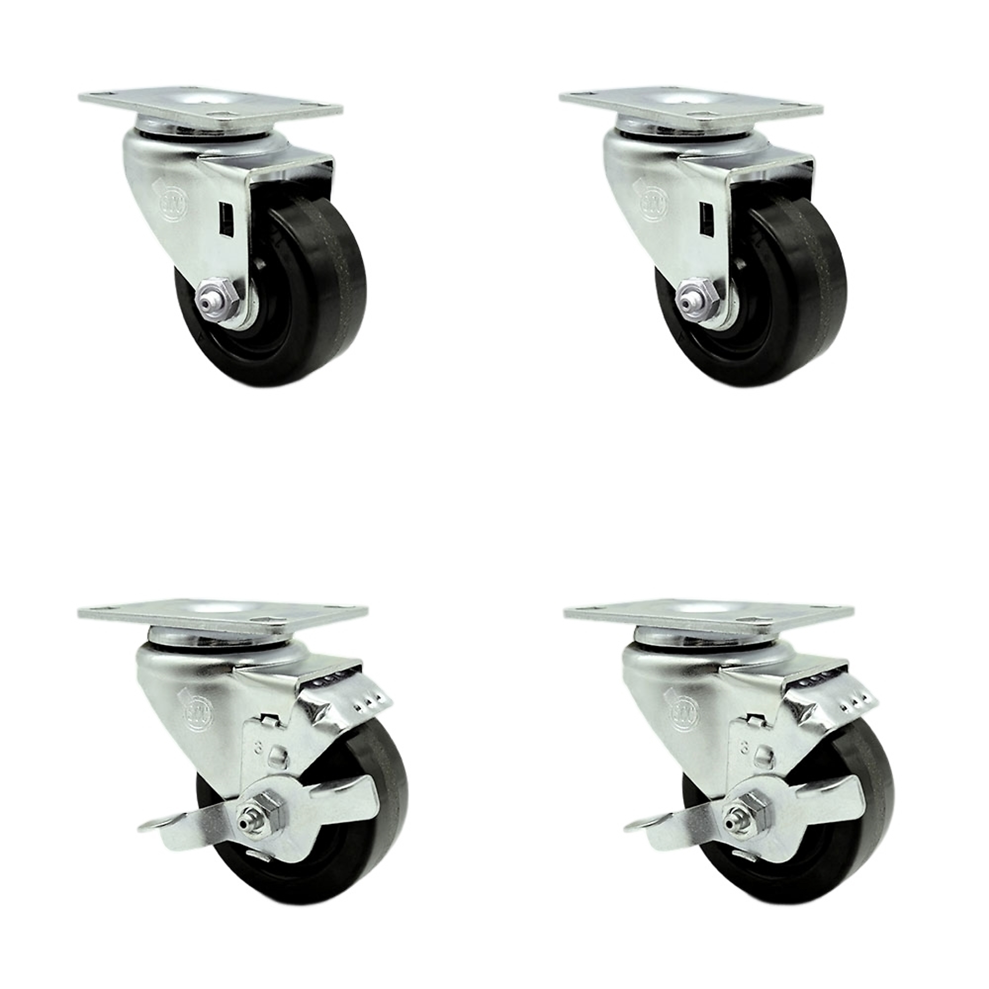 Service Caster, 3 1/2Inch x 1 1/4Inch Plate Casters, Wheel Diameter 3.5 in, Caster Type Swivel, Package (qty.) 4, Model SCC-20S3514-PHR-2-TLB-2