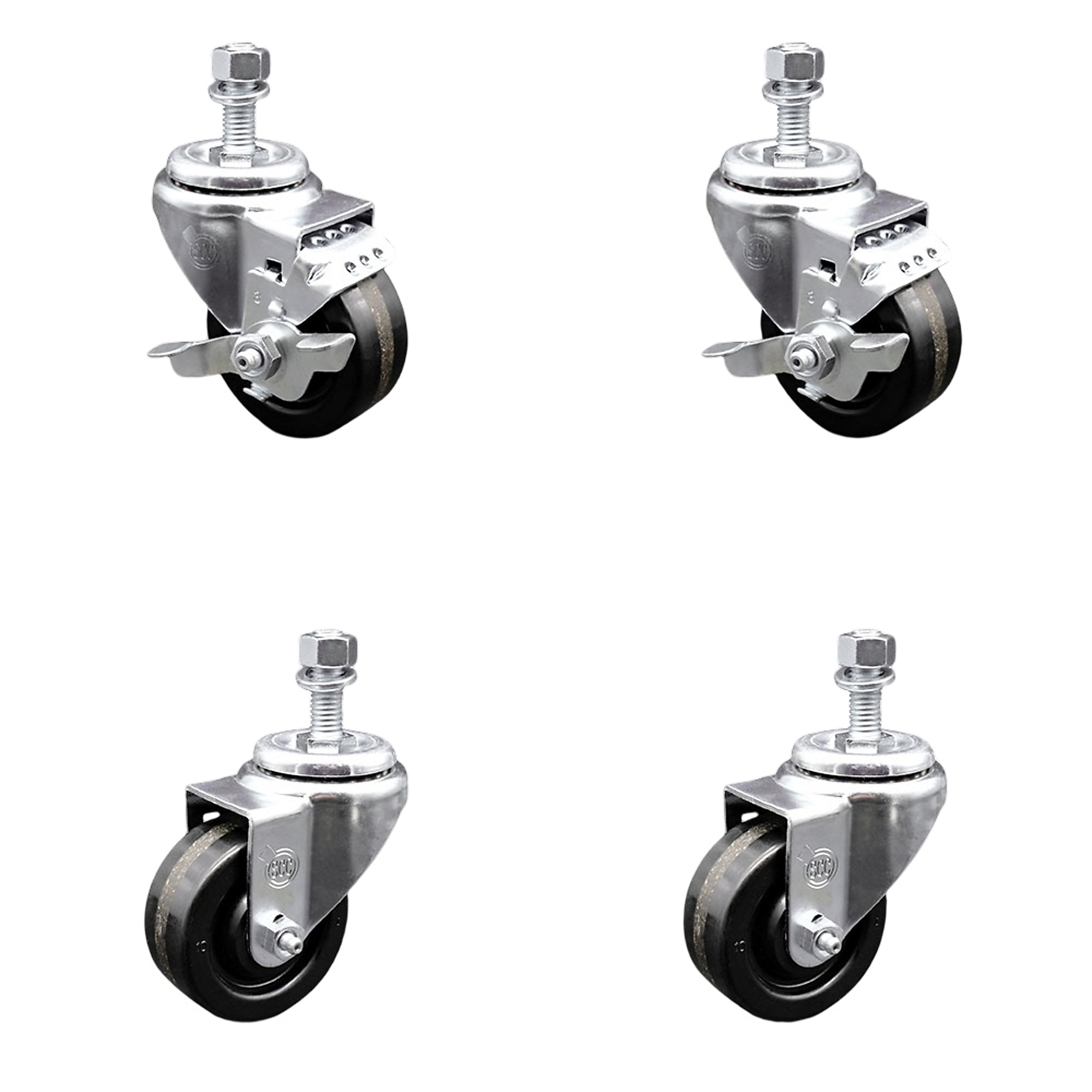 Service Caster, 3 1/2Inch x 1 1/4Inch Stem Casters, Wheel Diameter 3.5 in, Caster Type Swivel, Package (qty.) 4, Model SCC-TS20S3514-PHR-M1215-2-TLB-2