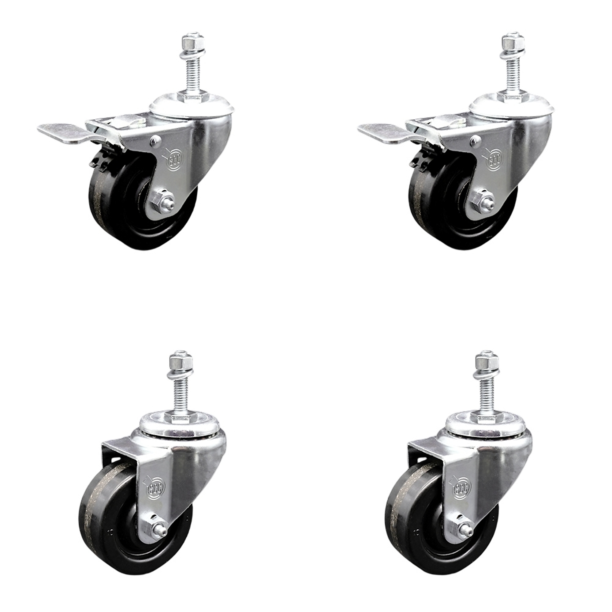 Service Caster, 3 1/2Inch x 1 1/4Inch Stem Casters, Wheel Diameter 3.5 in, Caster Type Swivel, Package (qty.) 4, Model SCC-TSTTL20S3514-PHR-381615-2-S