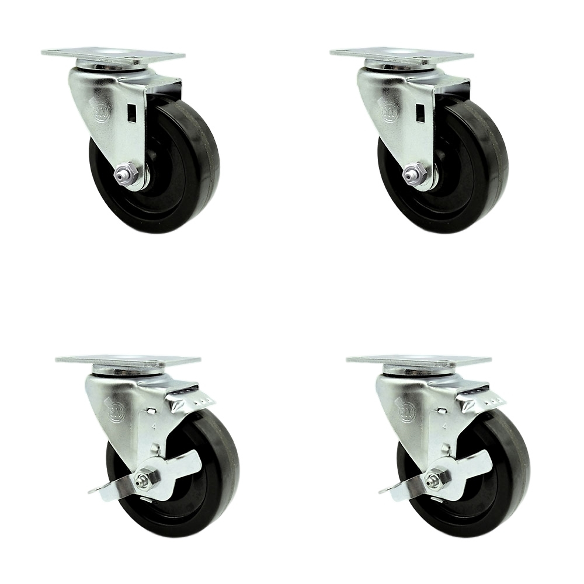 Service Caster, 4Inch x 1 1/4Inch Plate Casters, Wheel Diameter 4 in, Caster Type Swivel, Package (qty.) 4, Model SCC-20S414-PHR-2-TLB-2