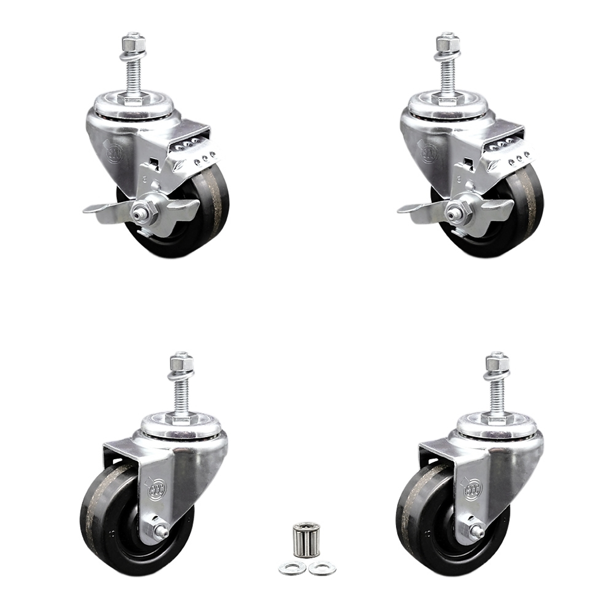 Service Caster, 3 1/2Inch x 1 1/4Inch Stem Casters, Wheel Diameter 3.5 in, Caster Type Swivel, Package (qty.) 4, Model SCC-TS20S3514-PHR-M1015-2-TLB-2