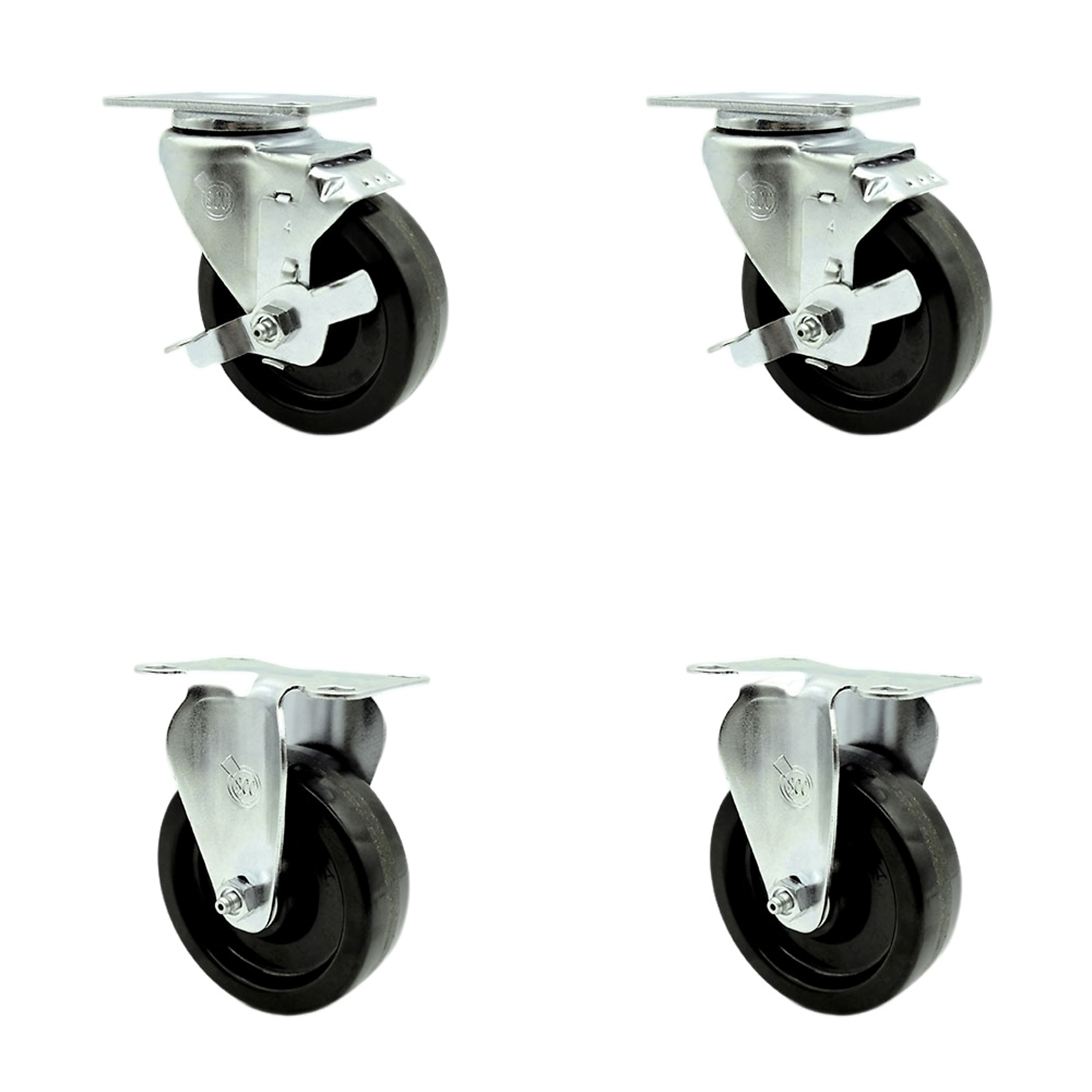 Service Caster, 4Inch x 1 1/4Inch Plate Casters, Wheel Diameter 4 in, Caster Type Swivel, Package (qty.) 4, Model SCC-20S414-PHR-TLB-2-R-2