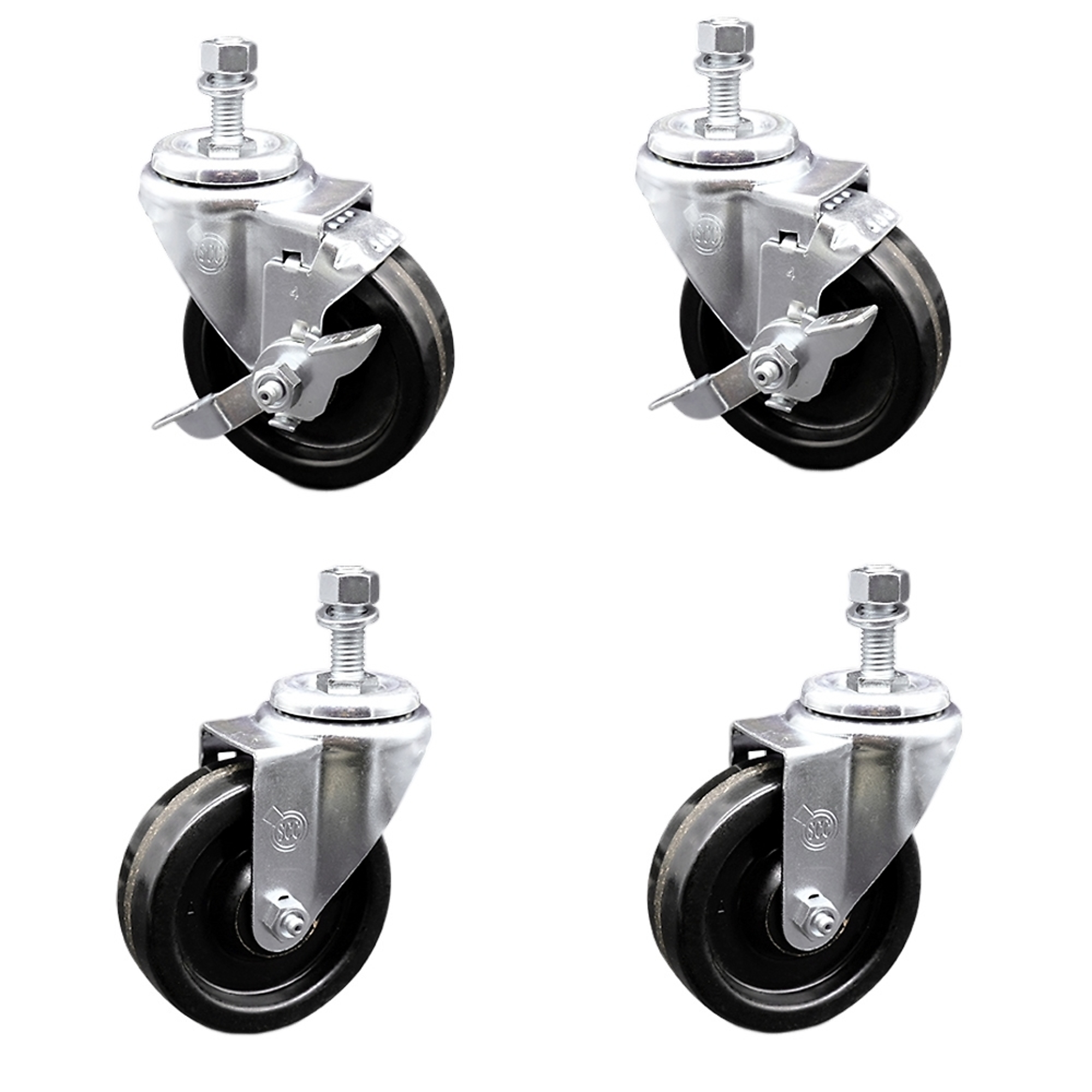 Service Caster, 4Inch x 1 1/4Inch Stem Casters, Wheel Diameter 4 in, Caster Type Swivel, Package (qty.) 4, Model SCC-TS20S414-PHR-121315-2-TLB-2