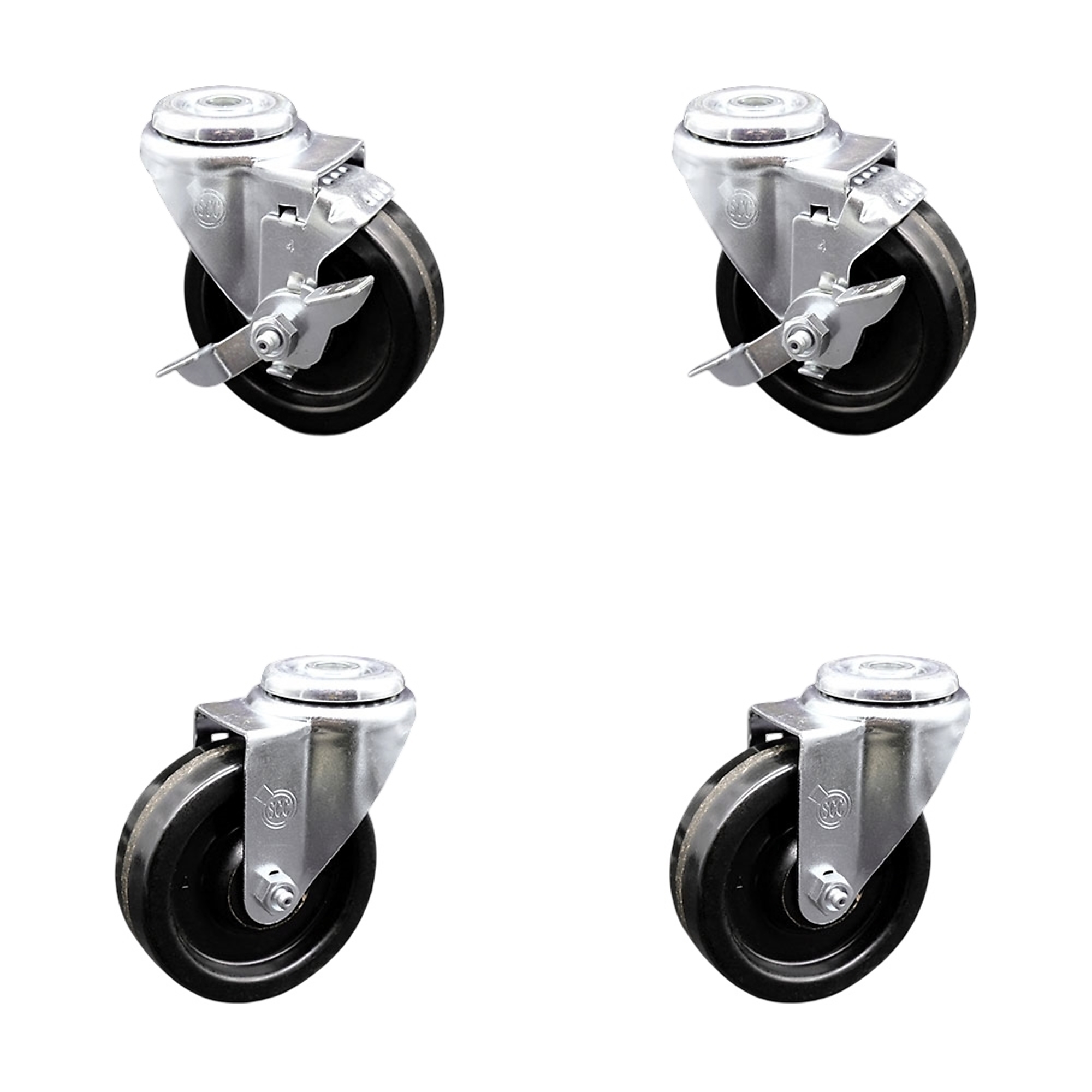 Service Caster, 4Inch x 1 1/4Inch Stem Casters, Wheel Diameter 4 in, Caster Type Swivel, Package (qty.) 4, Model SCC-BH20S414-PHR-2-TLB-2