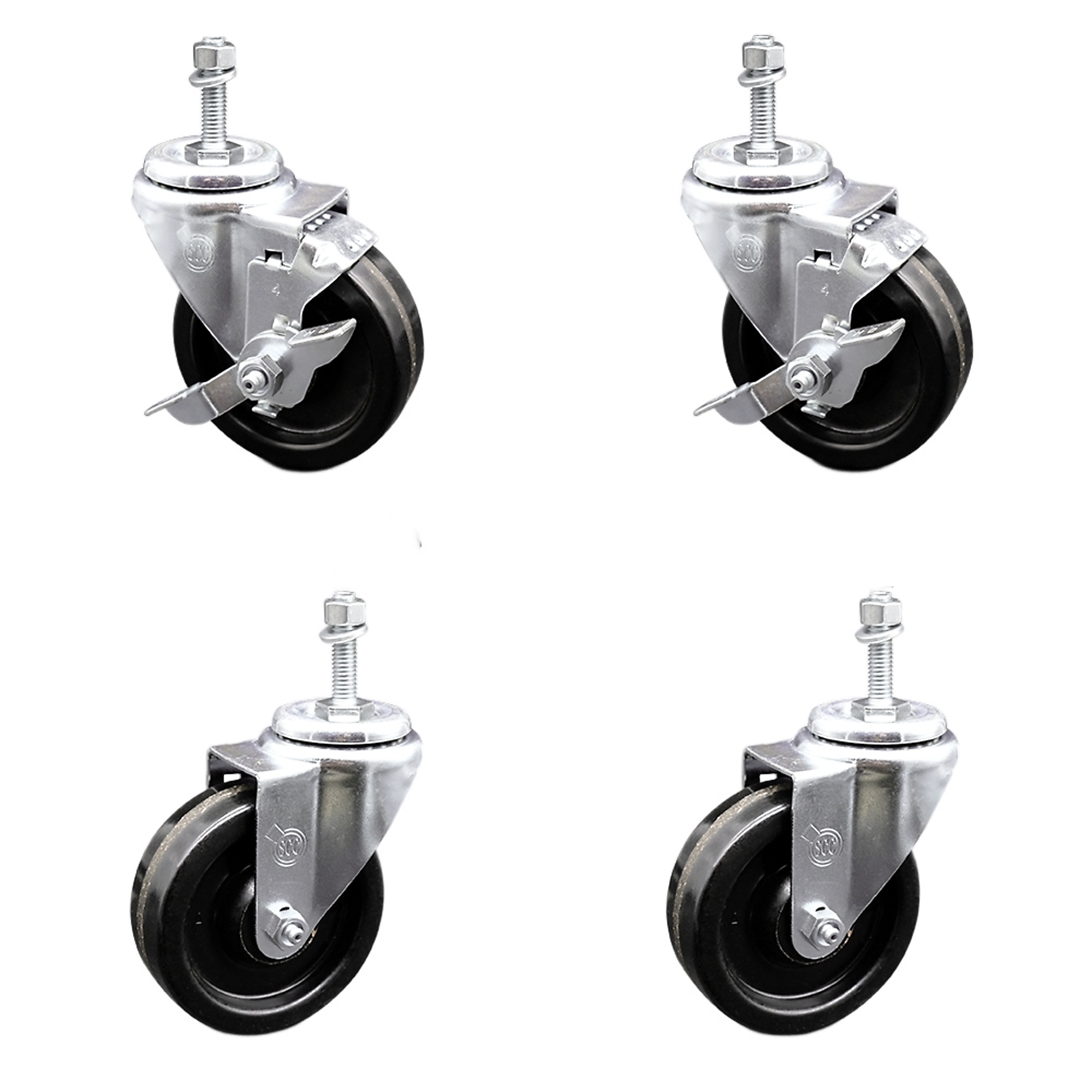 Service Caster, 4Inch x 1 1/4Inch Stem Casters, Wheel Diameter 4 in, Caster Type Swivel, Package (qty.) 4, Model SCC-TS20S414-PHR-M1015-2-TLB-2