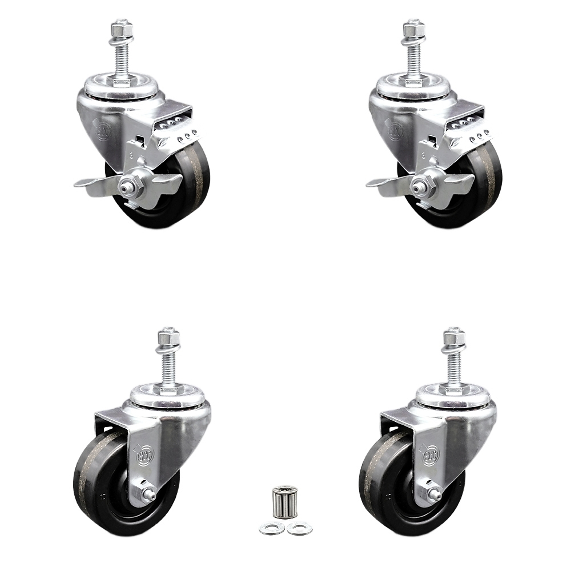 Service Caster, 3 1/2Inch x 1 1/4Inch Stem Casters, Wheel Diameter 3.5 in, Caster Type Swivel, Package (qty.) 4, Model SCC-TS20S3514-PHR-381615-2-TLB-