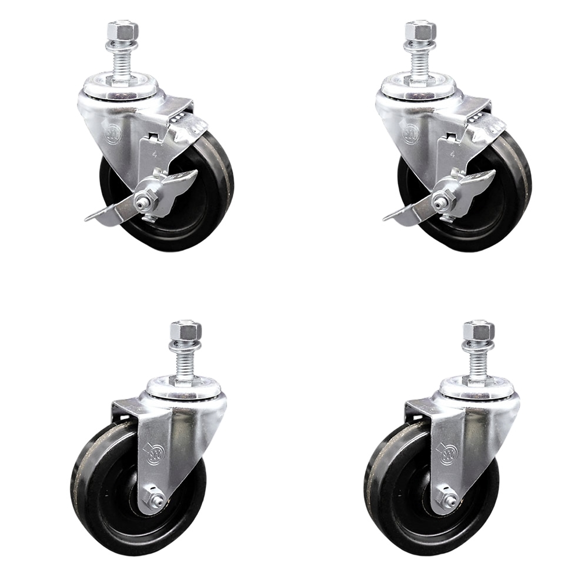 Service Caster, 4Inch x 1 1/4Inch Stem Casters, Wheel Diameter 4 in, Caster Type Swivel, Package (qty.) 4, Model SCC-TS20S414-PHR-M1215-2-TLB-2