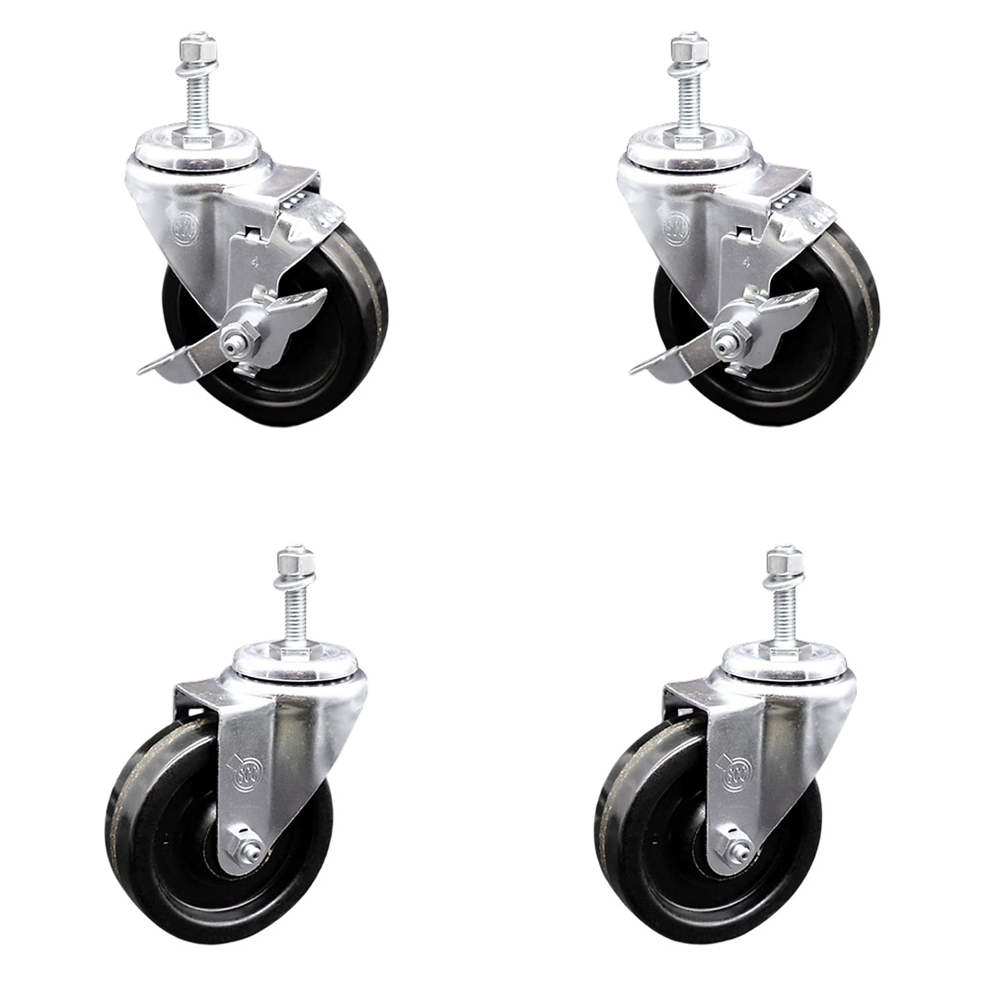 Service Caster, 4Inch x 1 1/4Inch Stem Casters, Wheel Diameter 4 in, Caster Type Swivel, Package (qty.) 4, Model SCC-TS20S414-PHR-381615-2-TLB-2