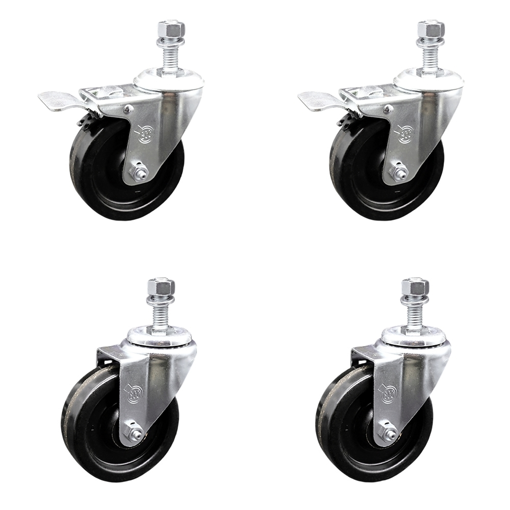 Service Caster, 4Inch x 1 1/4Inch Stem Casters, Wheel Diameter 4 in, Caster Type Swivel, Package (qty.) 4, Model SCC-TSTTL20S414-PHR-M1215-2-S-2