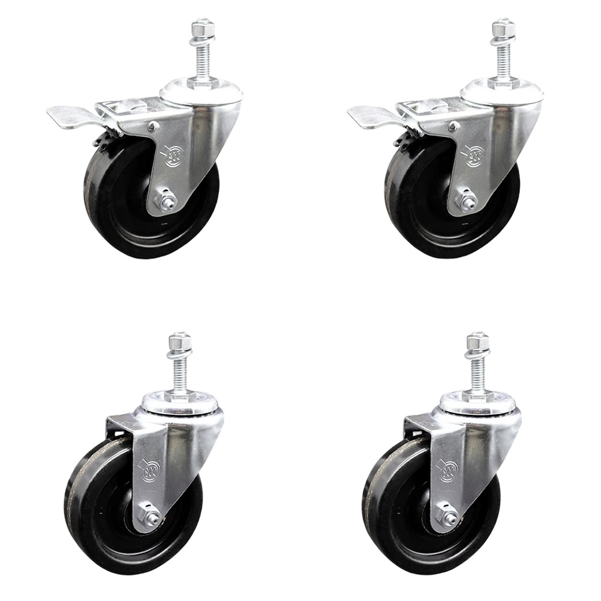 Service Caster, 4Inch x 1 1/4Inch Stem Casters, Wheel Diameter 4 in, Caster Type Swivel, Package (qty.) 4, Model SCC-TSTTL20S414-PHR-381615-2-S-2