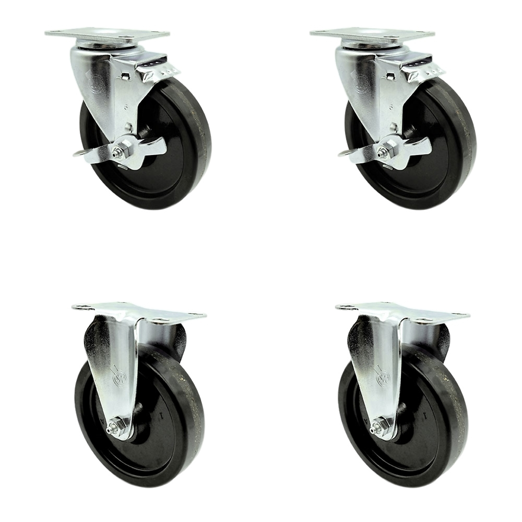 Service Caster, 5Inch x 1 1/4Inch Plate Casters, Wheel Diameter 5 in, Caster Type Swivel, Package (qty.) 4, Model SCC-20S514-PHR-TLB-2-R-2