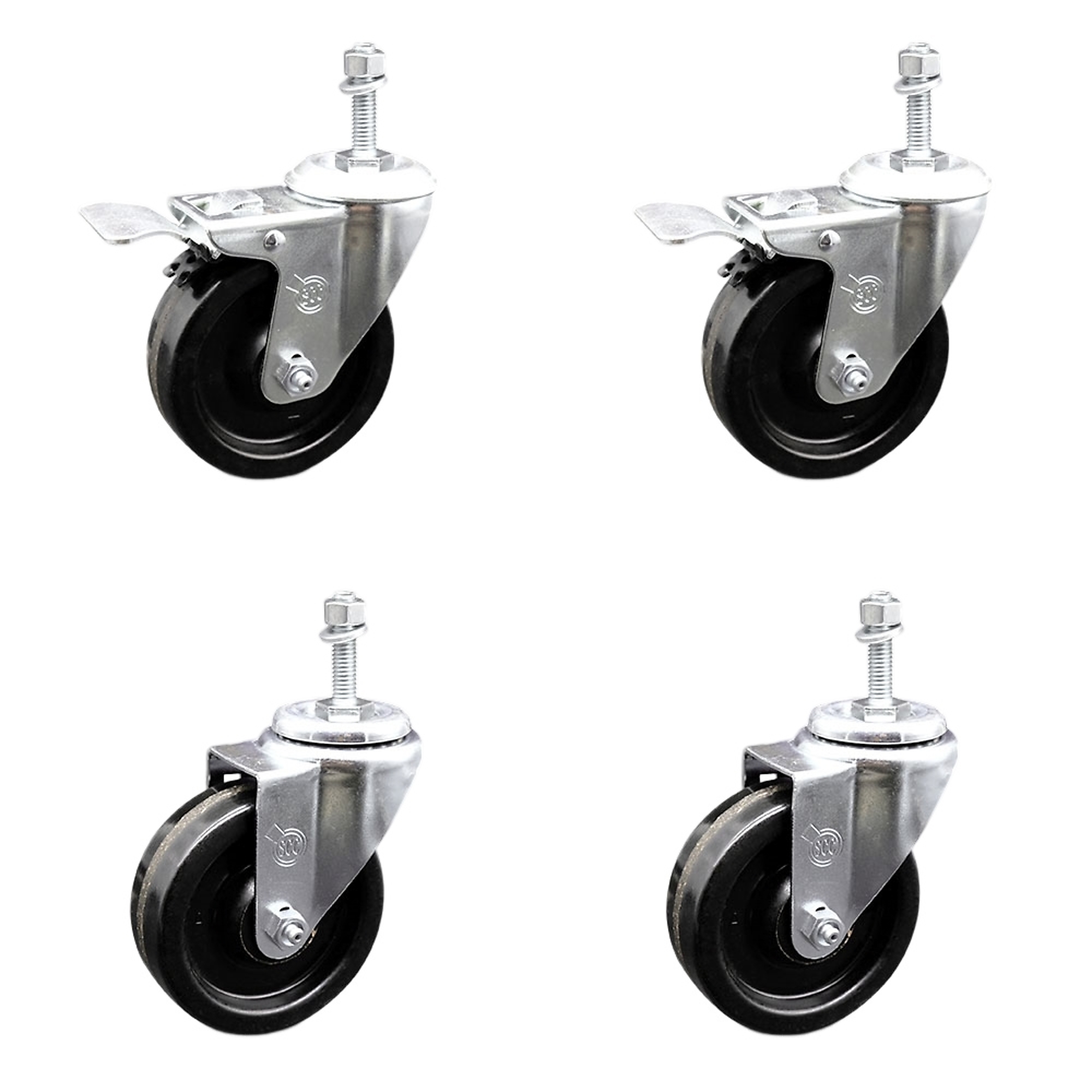 Service Caster, 4Inch x 1 1/4Inch Stem Casters, Wheel Diameter 4 in, Caster Type Swivel, Package (qty.) 4, Model SCC-TSTTL20S414-PHR-M1015-2-S-2