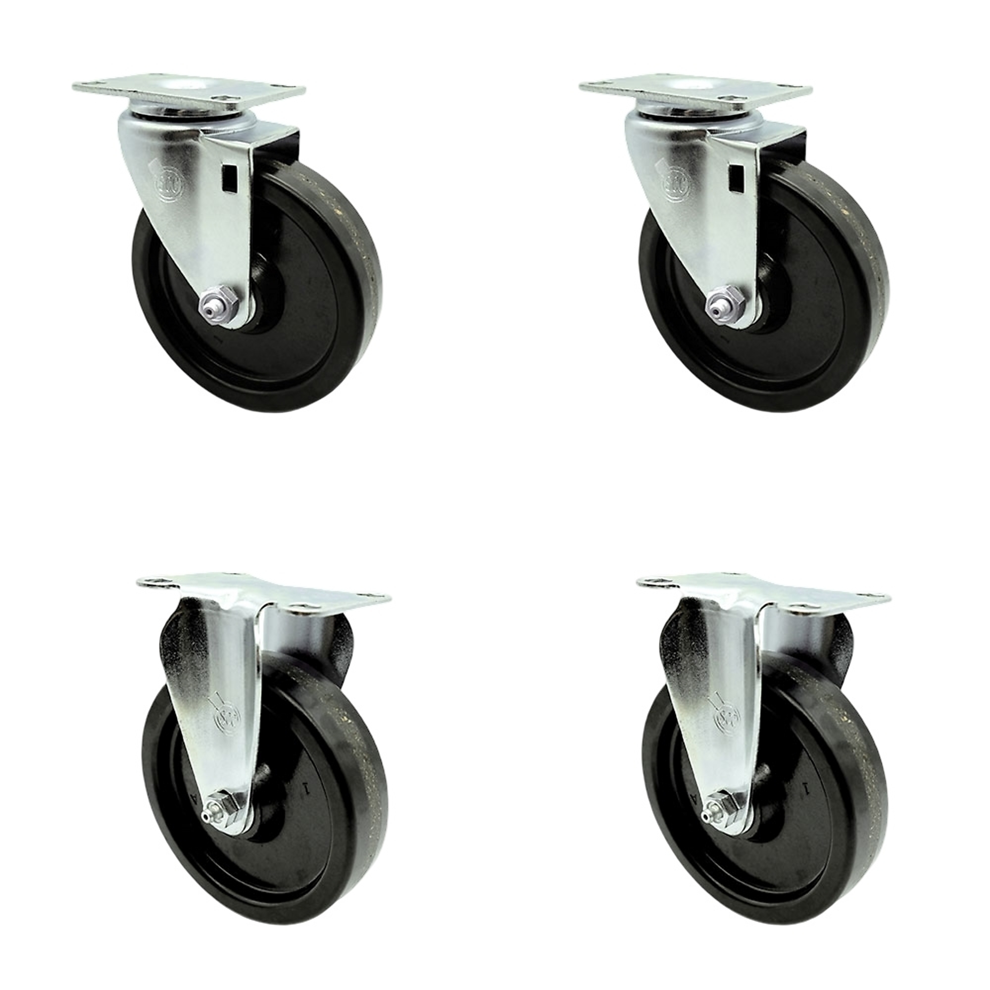 Service Caster, 5Inch x 1 1/4Inch Plate Casters, Wheel Diameter 5 in, Caster Type Swivel, Package (qty.) 4, Model SCC-20S514-PHR-2-R-2