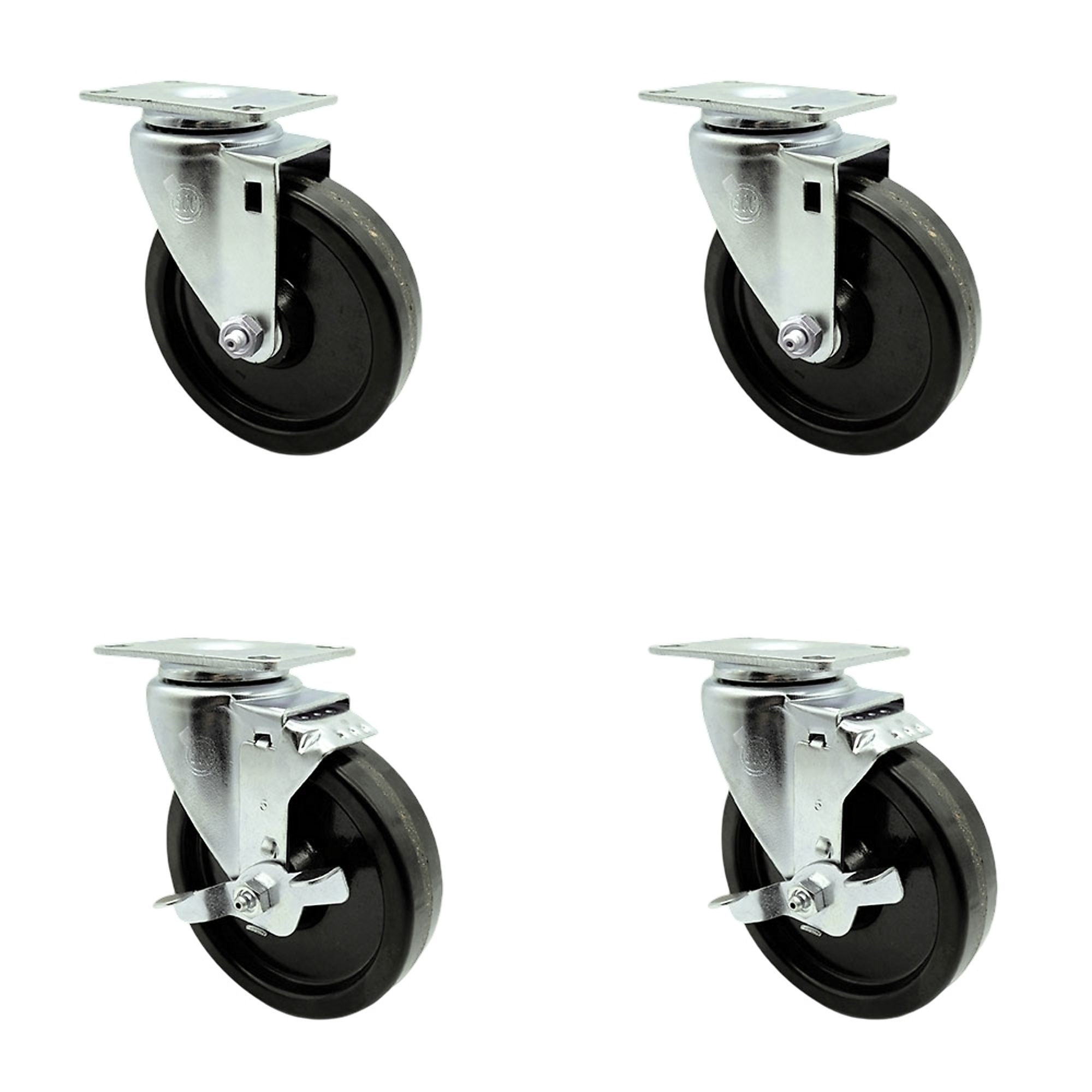 Service Caster, 5Inch x 1 1/4Inch Plate Casters, Wheel Diameter 5 in, Caster Type Swivel, Package (qty.) 4, Model SCC-20S514-PHR-2-TLB-2