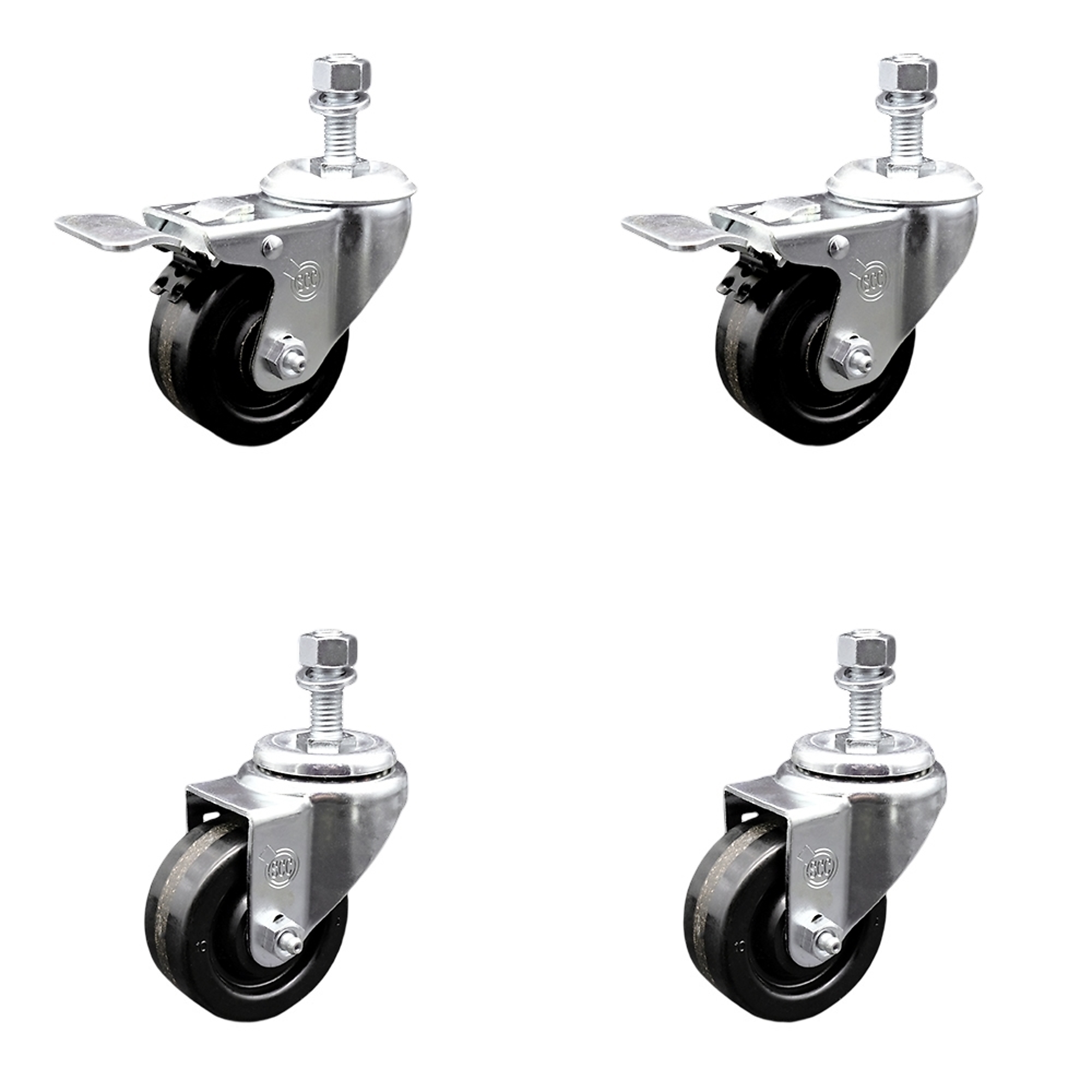 Service Caster, 3Inch x 1 1/4Inch Stem Casters, Wheel Diameter 3 in, Caster Type Swivel, Package (qty.) 4, Model SCC-TSTTL20S314-PHS-M1215-2-S-2