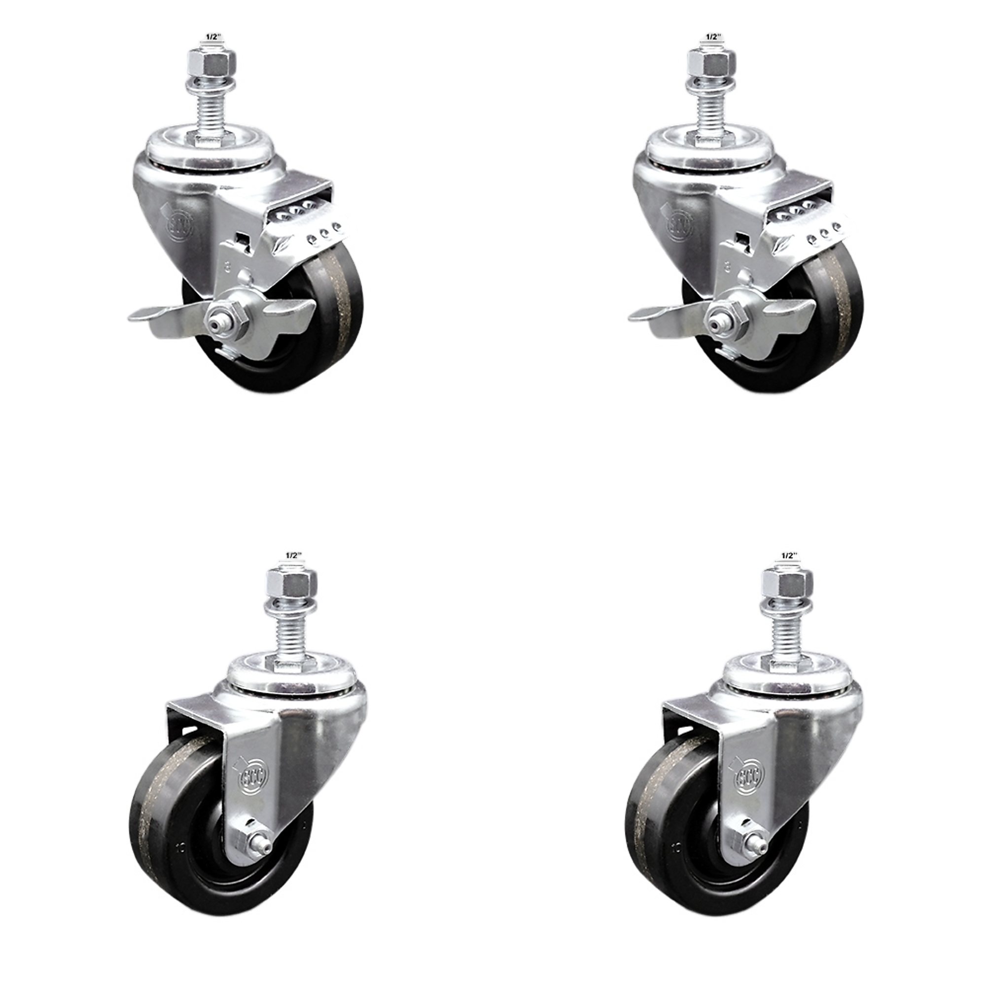 Service Caster, 3Inch x 1 1/4Inch Stem Casters, Wheel Diameter 3 in, Caster Type Swivel, Package (qty.) 4, Model SCC-SSTS20S314-PHS-121315-2-TLB-2