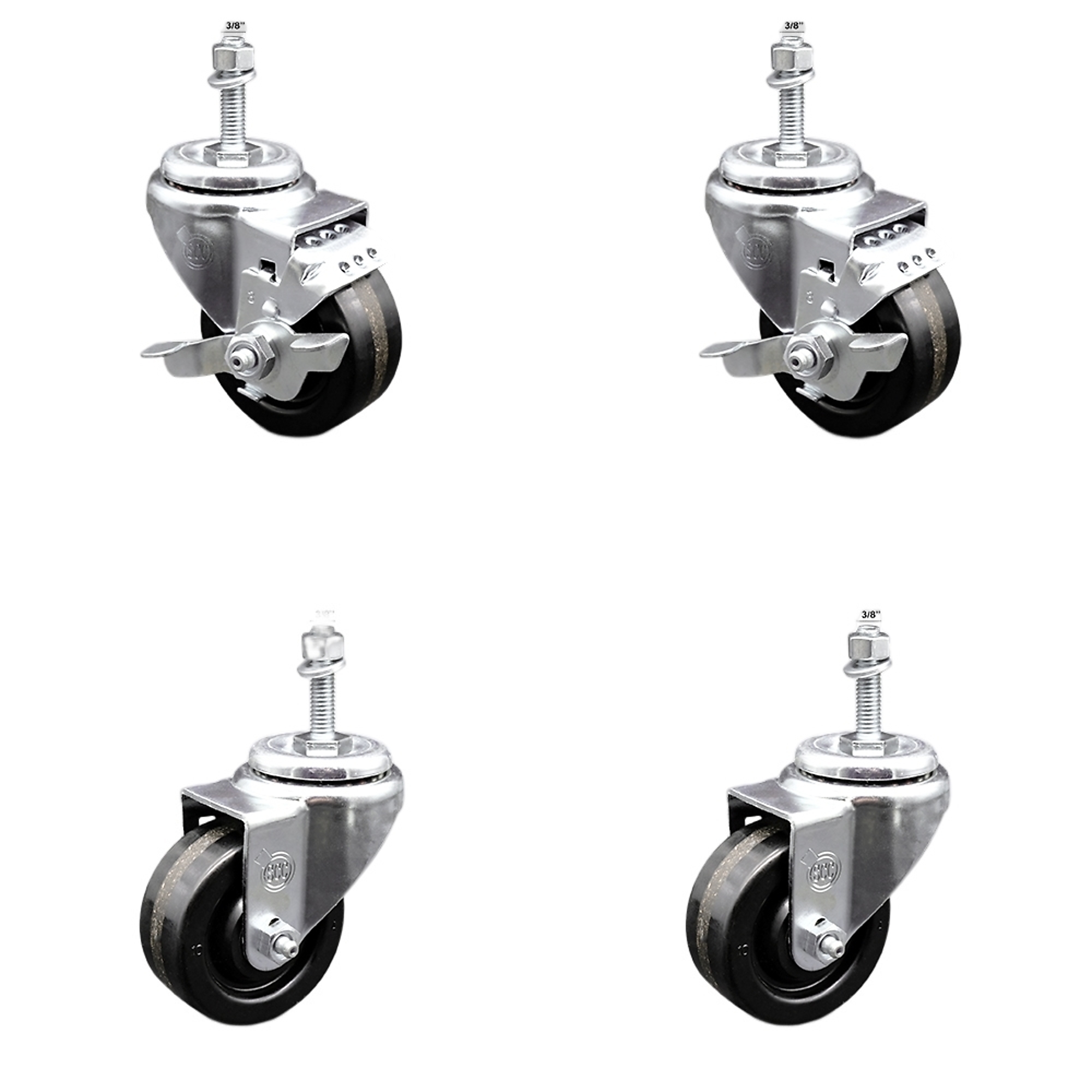 Service Caster, 3Inch x 1 1/4Inch Stem Casters, Wheel Diameter 3 in, Caster Type Swivel, Package (qty.) 4, Model SCC-SSTS20S314-PHS-381615-2-TLB-2