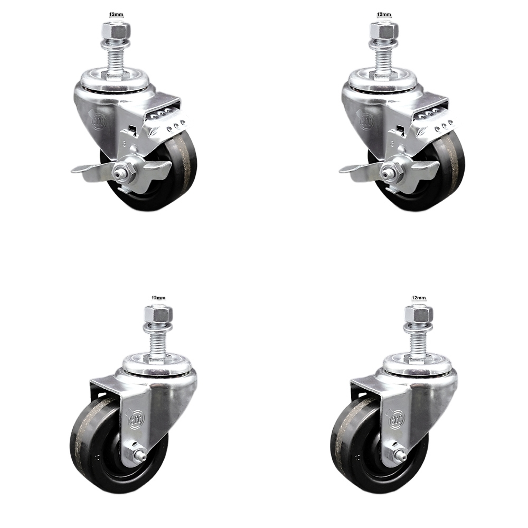 Service Caster, 3Inch x 1 1/4Inch Stem Casters, Wheel Diameter 3 in, Caster Type Swivel, Package (qty.) 4, Model SCC-SSTS20S314-PHS-M1215-2-TLB-2