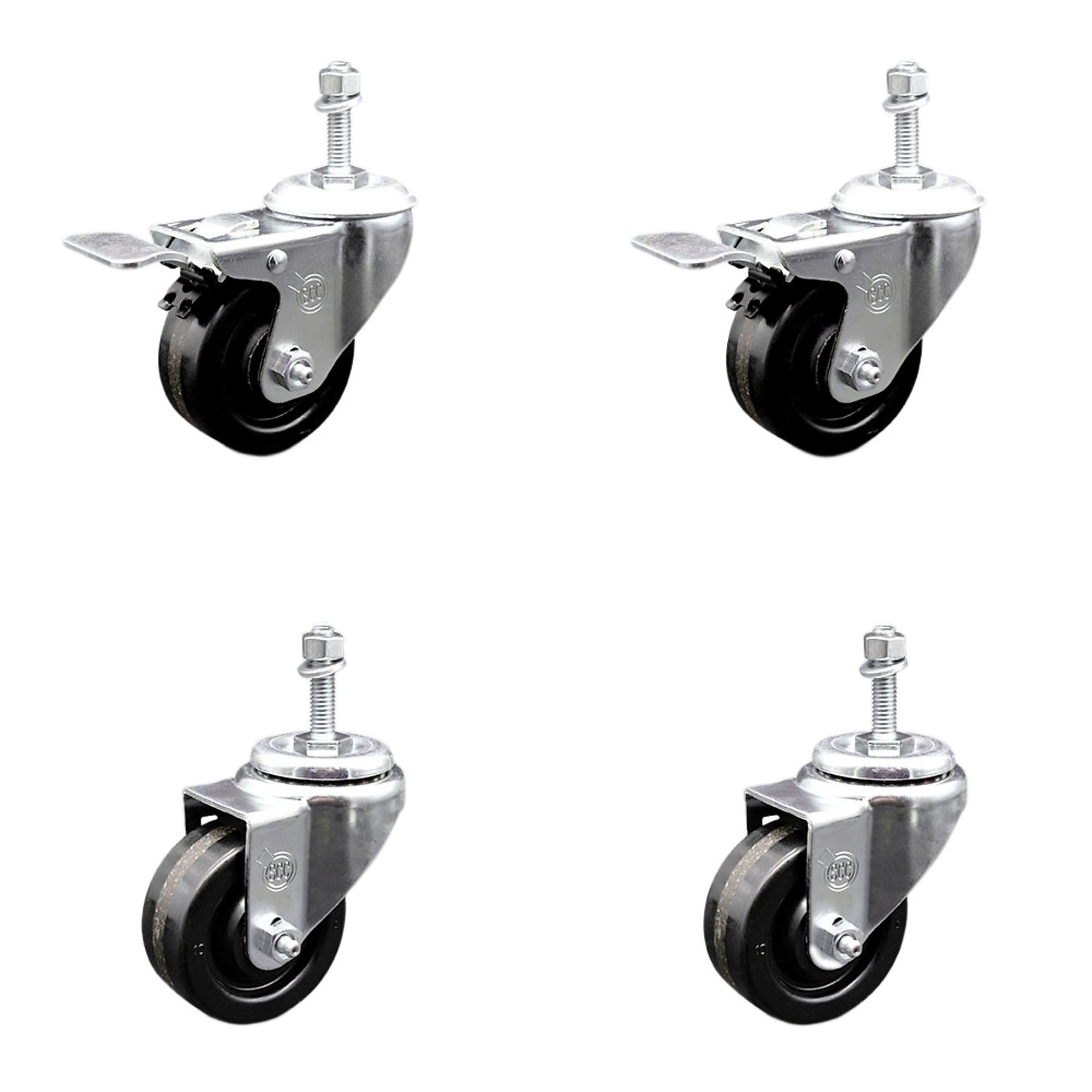 Service Caster, 3Inch x 1 1/4Inch Stem Casters, Wheel Diameter 3 in, Caster Type Swivel, Package (qty.) 4, Model SCC-SSTSTTL20S314-PHS-M1015-2-S-2