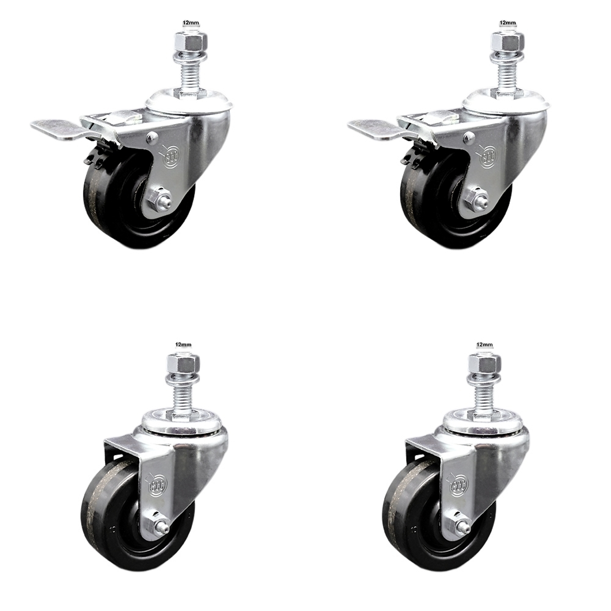 Service Caster, 3Inch x 1 1/4Inch Stem Casters, Wheel Diameter 3 in, Caster Type Swivel, Package (qty.) 4, Model SCC-SSTSTTL20S314-PHS-M1215-2-S-2