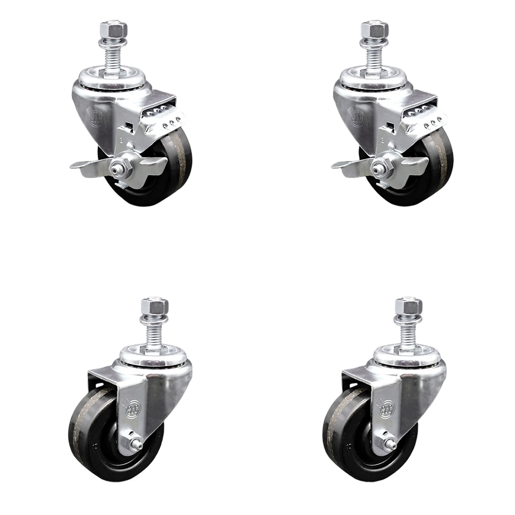 Service Caster, 3 1/2Inch x 1 1/4Inch Stem Casters, Wheel Diameter 3.5 in, Caster Type Swivel, Package (qty.) 4, Model SCC-TS20S3514-PHS-M1215-2-TLB-2