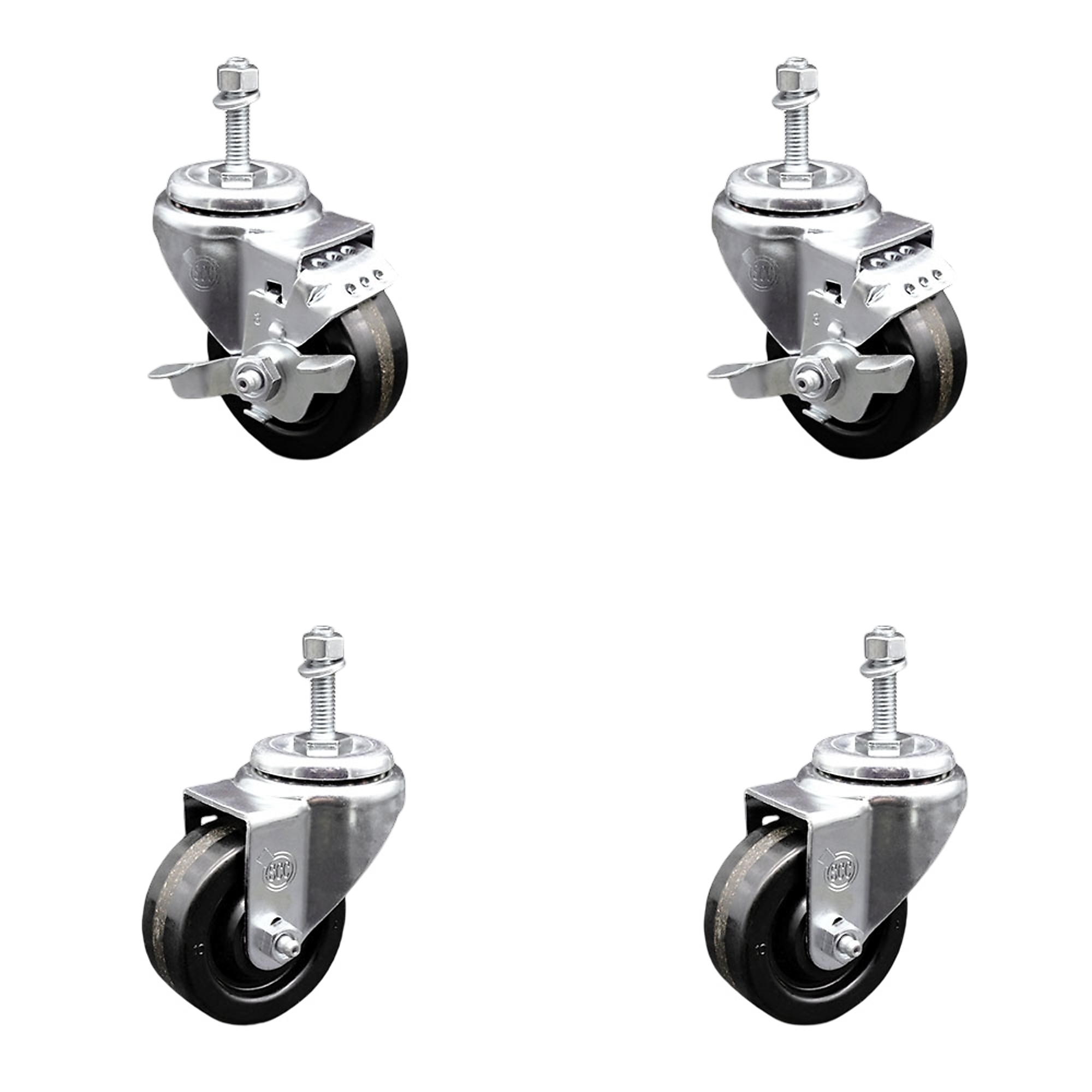 Service Caster, 3 1/2Inch x 1 1/4Inch Stem Casters, Wheel Diameter 3.5 in, Caster Type Swivel, Package (qty.) 4, Model SCC-TS20S3514-PHS-M1015-2-TLB-2