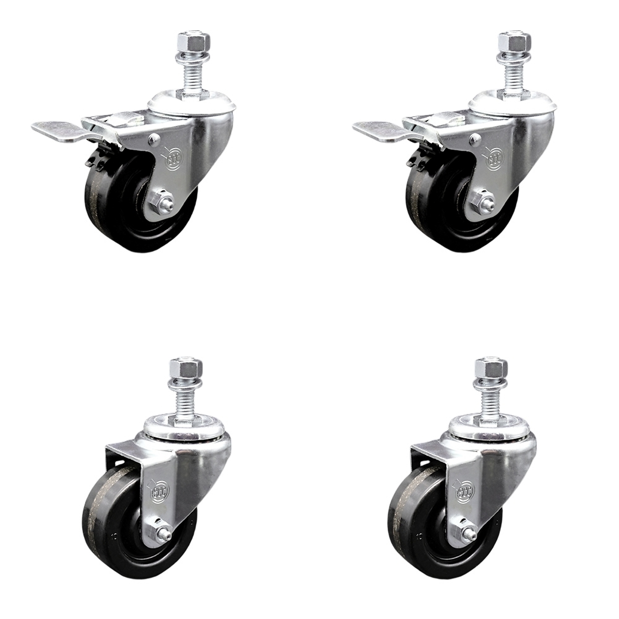 Service Caster, 3 1/2Inch x 1 1/4Inch Stem Casters, Wheel Diameter 3.5 in, Caster Type Swivel, Package (qty.) 4, Model SCC-TSTTL20S3514-PHS-M1215-2-S-