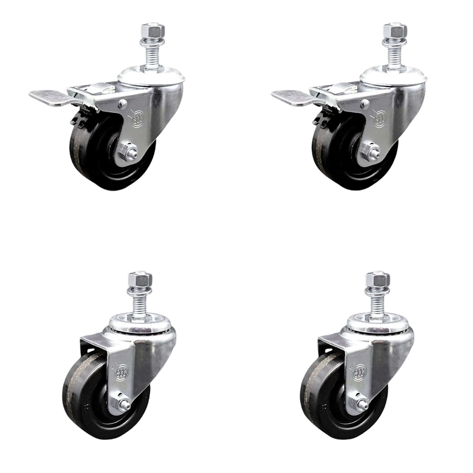 Service Caster, 3 1/2Inch x 1 1/4Inch Stem Casters, Wheel Diameter 3.5 in, Caster Type Swivel, Package (qty.) 4, Model SCC-TSTTL20S3514-PHS-121315-2-S