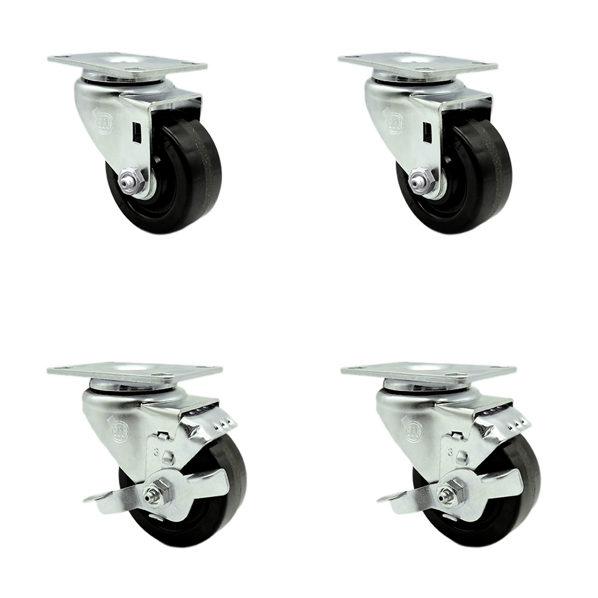 Service Caster, 3 1/2Inch x 1 1/4Inch Plate Casters, Wheel Diameter 3.5 in, Caster Type Swivel, Package (qty.) 4, Model SCC-SS20S3514-PHS-2-TLB-2