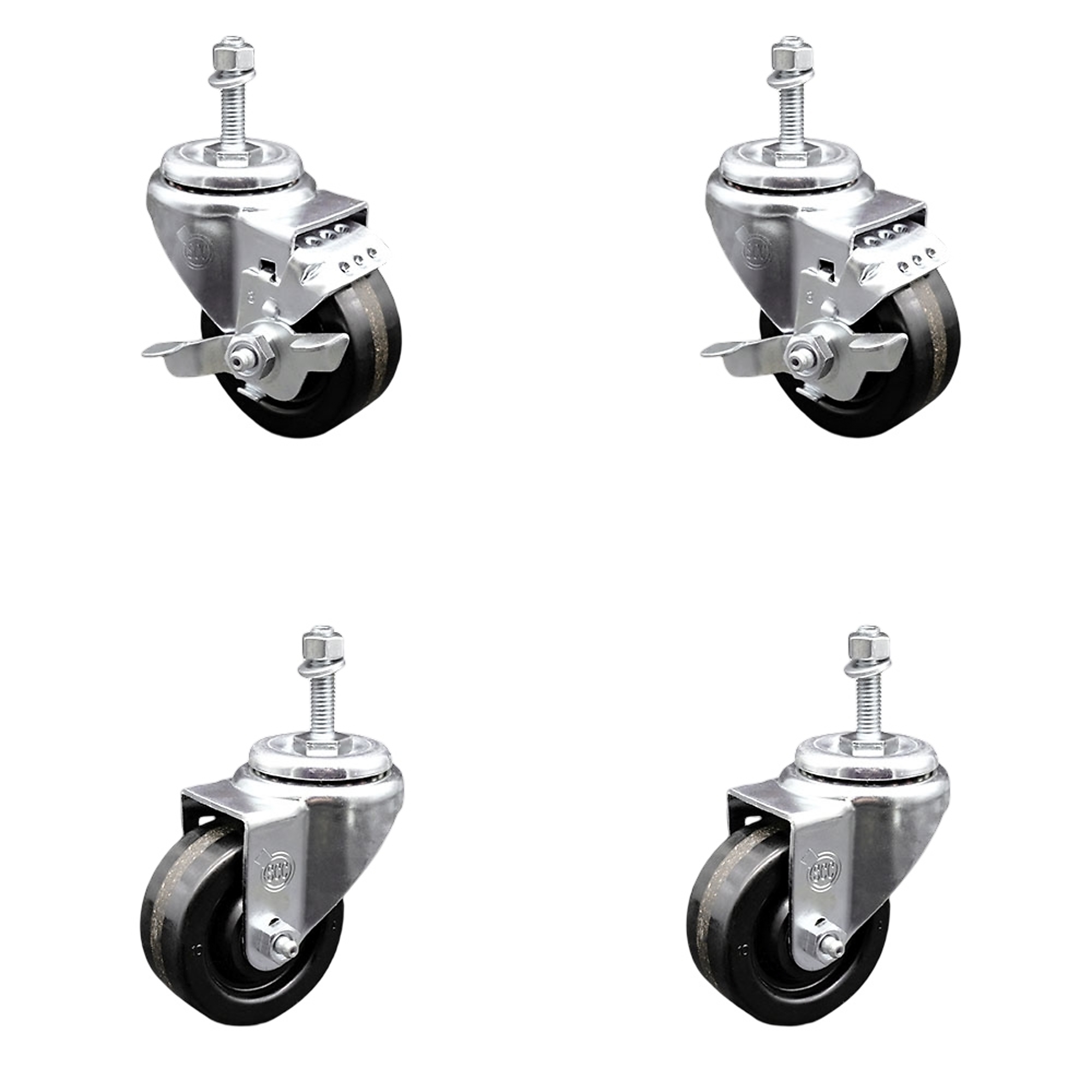 Service Caster, 3 1/2Inch x 1 1/4Inch Stem Casters, Wheel Diameter 3.5 in, Caster Type Swivel, Package (qty.) 4, Model SCC-TS20S3514-PHS-381615-2-TLB-