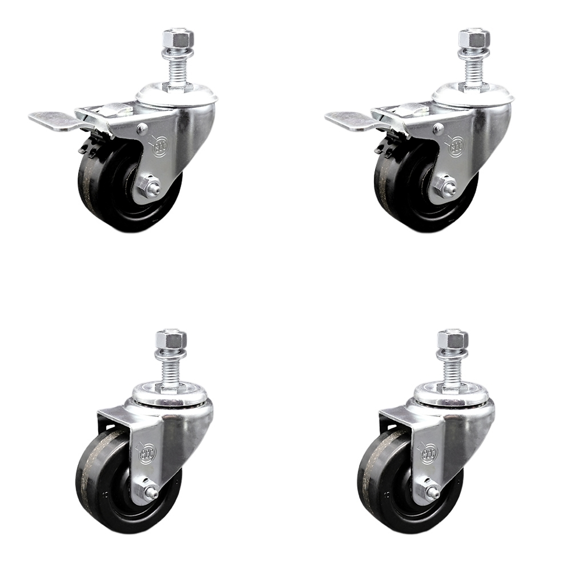 Service Caster, 3 1/2Inch x 1 1/4Inch Stem Casters, Wheel Diameter 3.5 in, Caster Type Swivel, Package (qty.) 4, Model SCC-SSTSTTL20S3514-PHS-M1215-2-