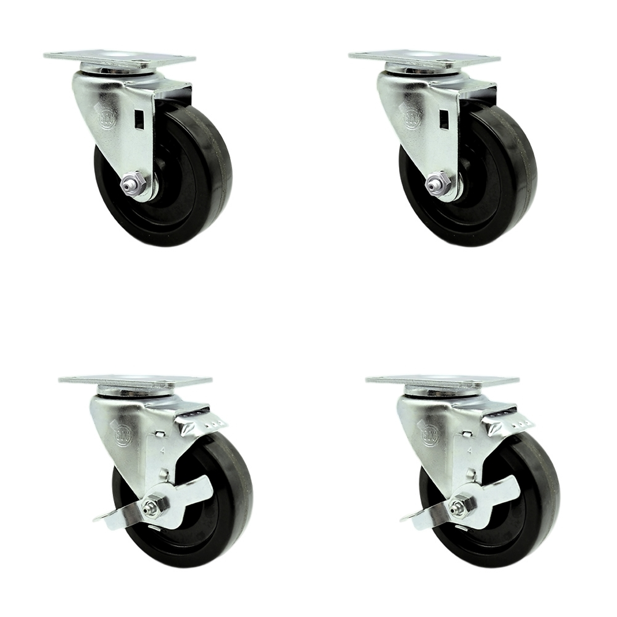 Service Caster, 4Inch x 1 1/4Inch Plate Casters, Wheel Diameter 4 in, Caster Type Swivel, Package (qty.) 4, Model SCC-SS20S414-PHS-2-TLB-2