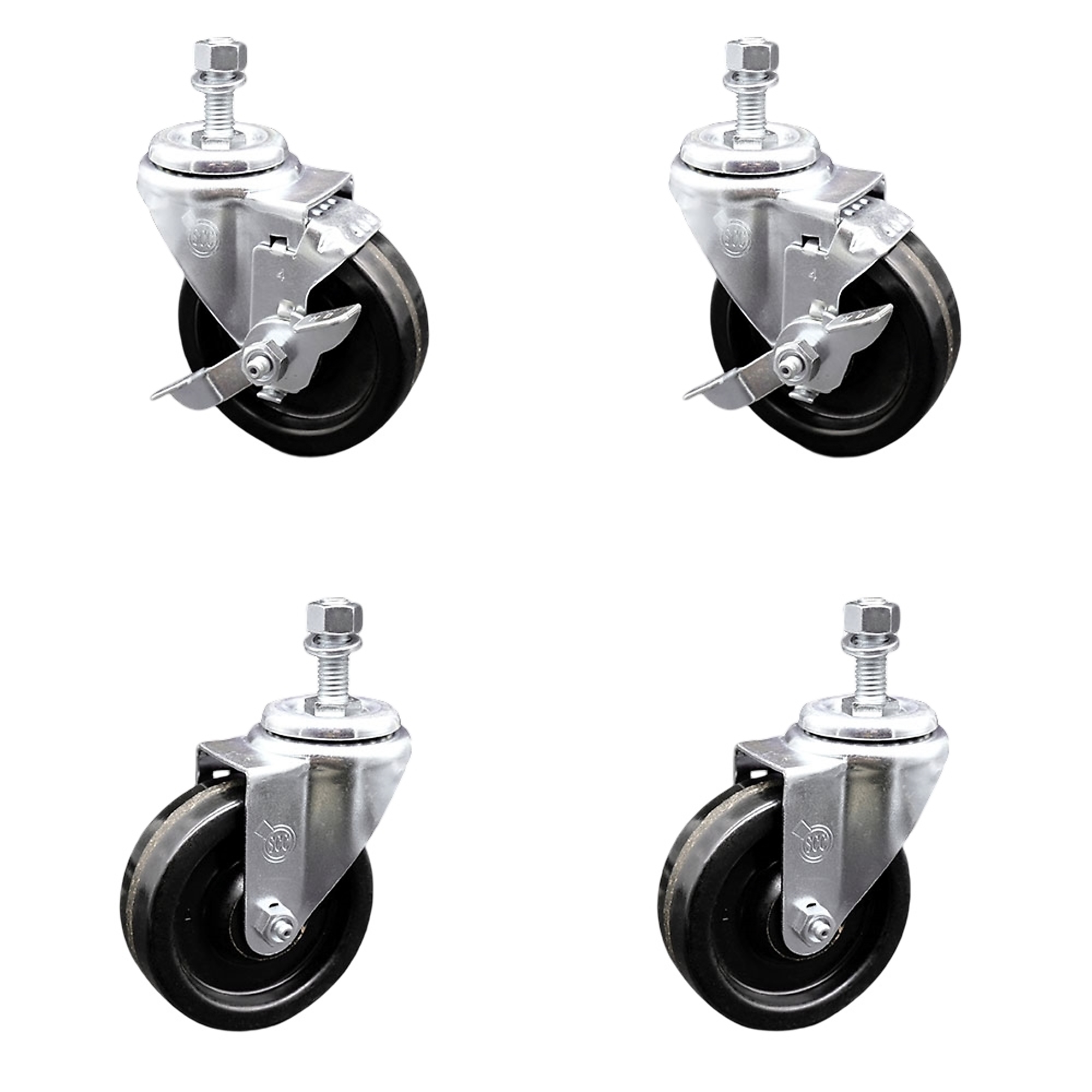 Service Caster, 4Inch x 1 1/4Inch Stem Casters, Wheel Diameter 4 in, Caster Type Swivel, Package (qty.) 4, Model SCC-TS20S414-PHS-121315-2-TLB-2