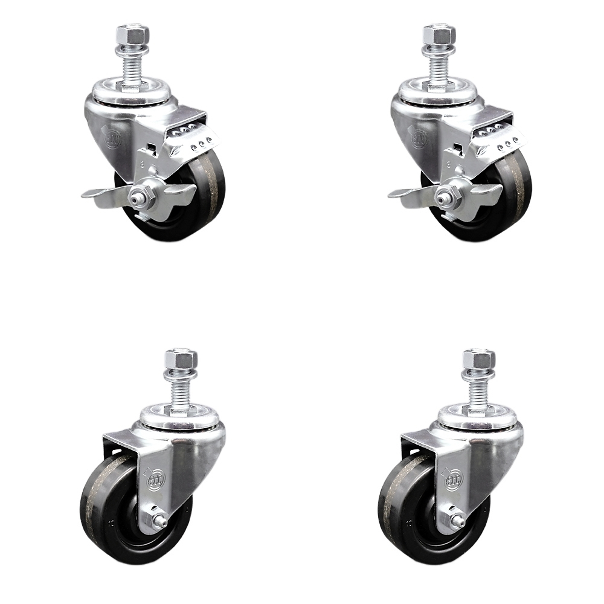 Service Caster, 3 1/2Inch x 1 1/4Inch Stem Casters, Wheel Diameter 3.5 in, Caster Type Swivel, Package (qty.) 4, Model SCC-SSTS20S3514-PHS-M1215-2-TLB