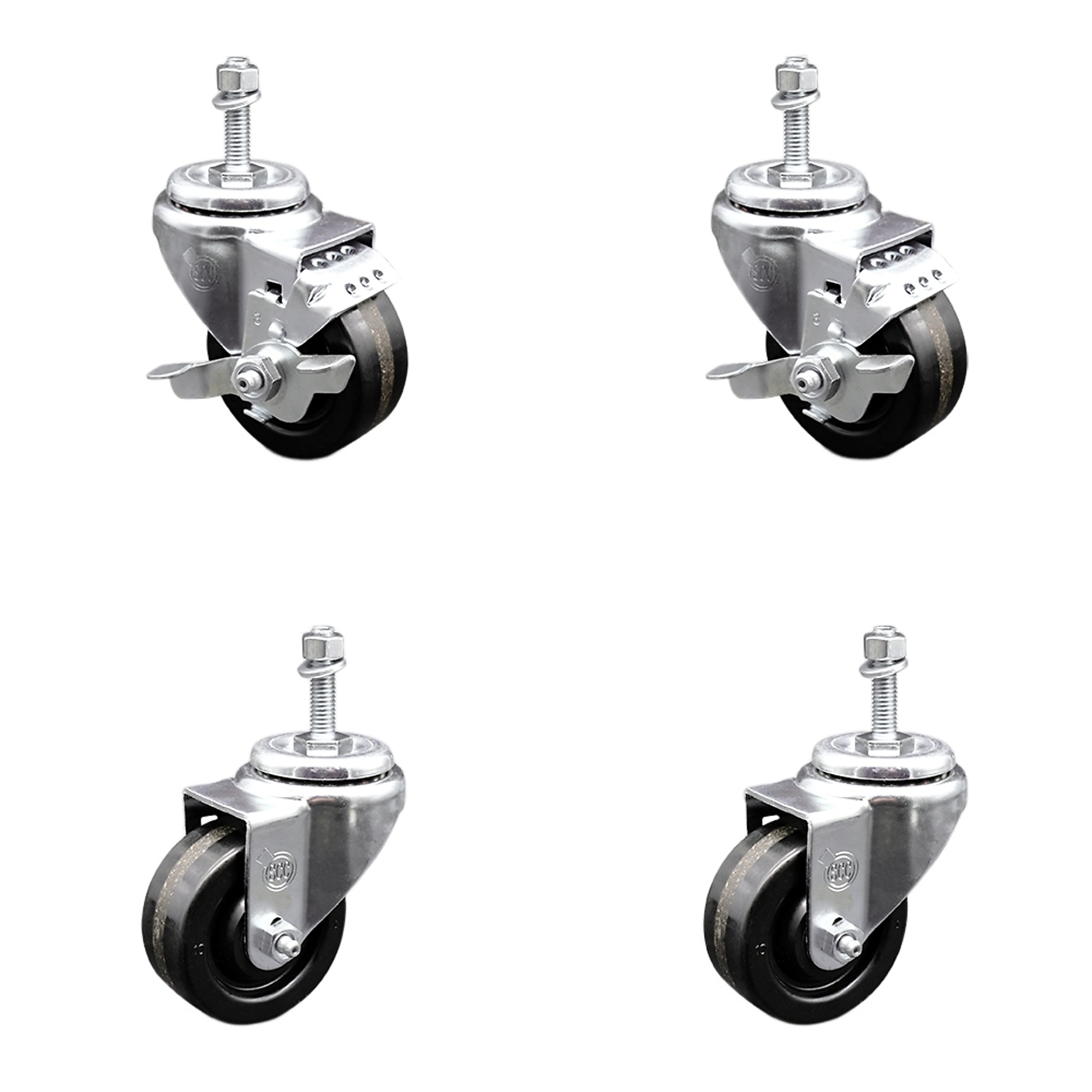 Service Caster, 3 1/2Inch x 1 1/4Inch Stem Casters, Wheel Diameter 3.5 in, Caster Type Swivel, Package (qty.) 4, Model SCC-SSTS20S3514-PHS-M1015-2-TLB