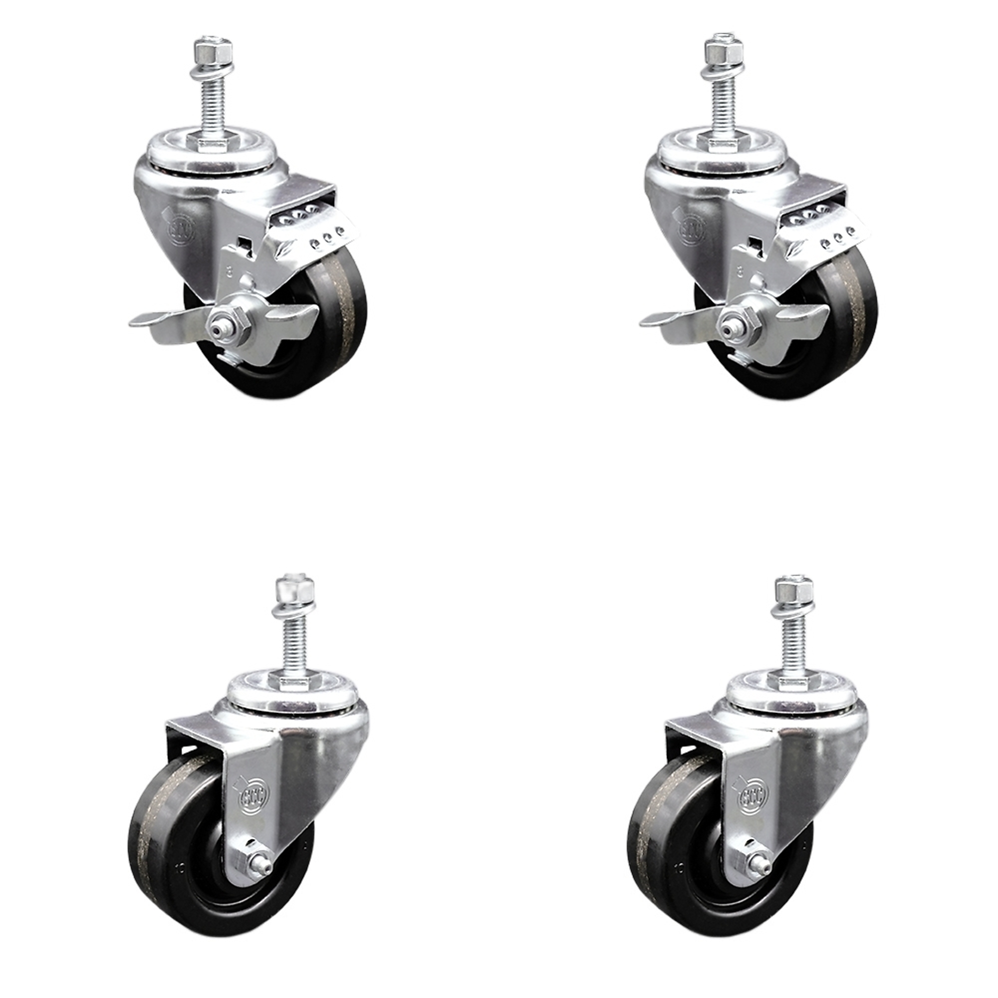 Service Caster, 3 1/2Inch x 1 1/4Inch Stem Casters, Wheel Diameter 3.5 in, Caster Type Swivel, Package (qty.) 4, Model SCC-SSTS20S3514-PHS-381615-2-