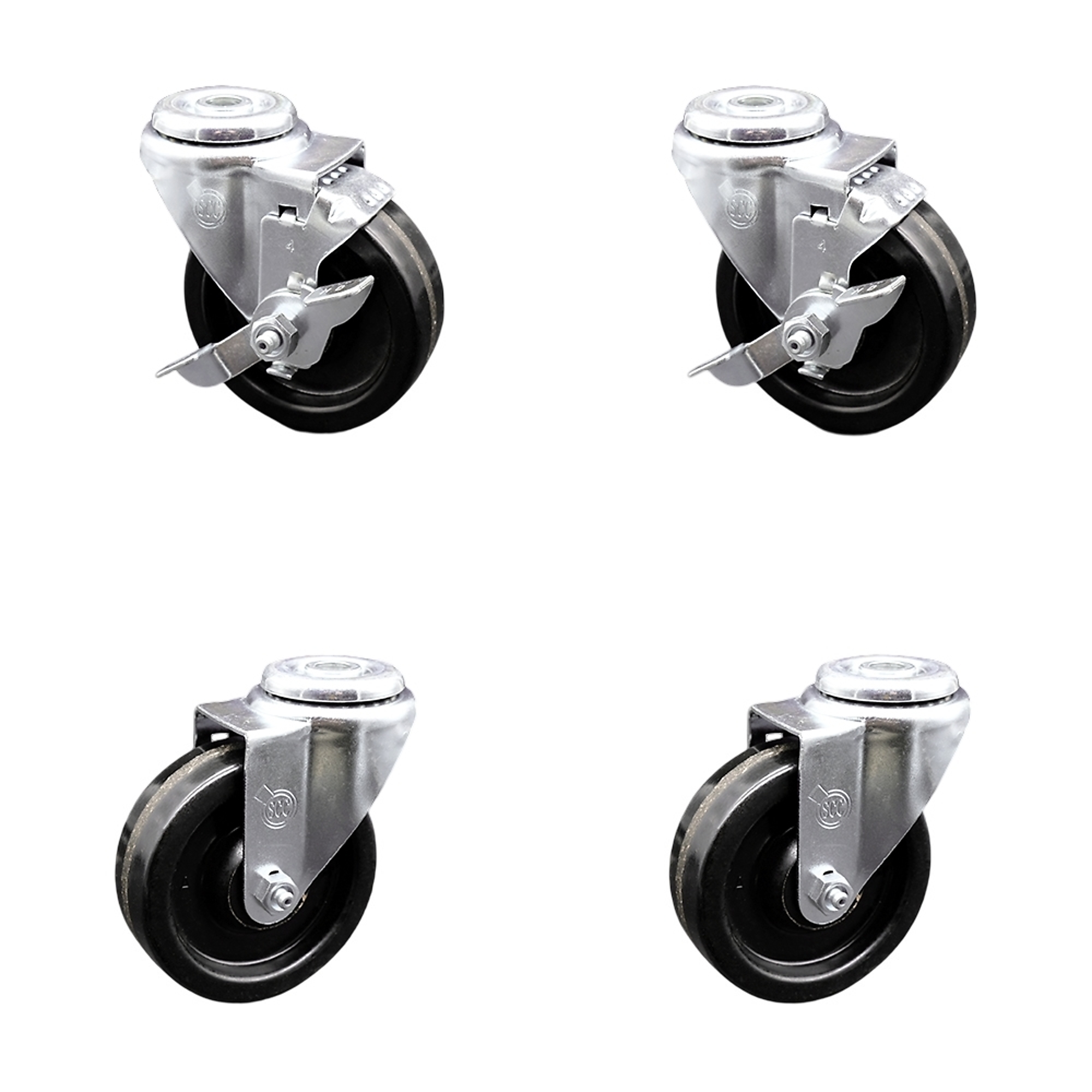 Service Caster, 4Inch x 1 1/4Inch Stem Casters, Wheel Diameter 4 in, Caster Type Swivel, Package (qty.) 4, Model SCC-BH20S414-PHS-2-TLB-2