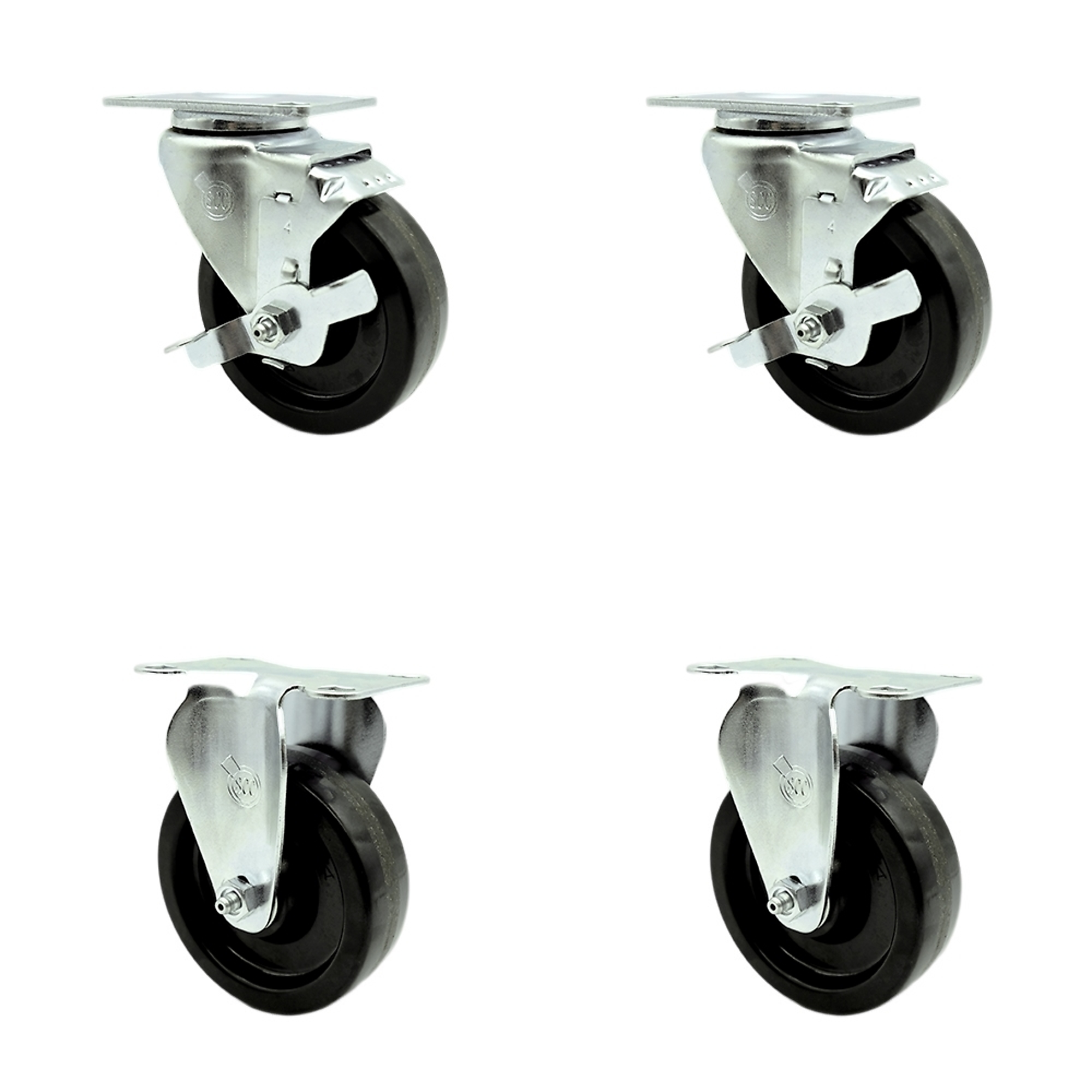 Service Caster, 4Inch x 1 1/4Inch Plate Casters, Wheel Diameter 4 in, Caster Type Swivel, Package (qty.) 4, Model SCC-SS20S414-PHS-TLB-2-R-2