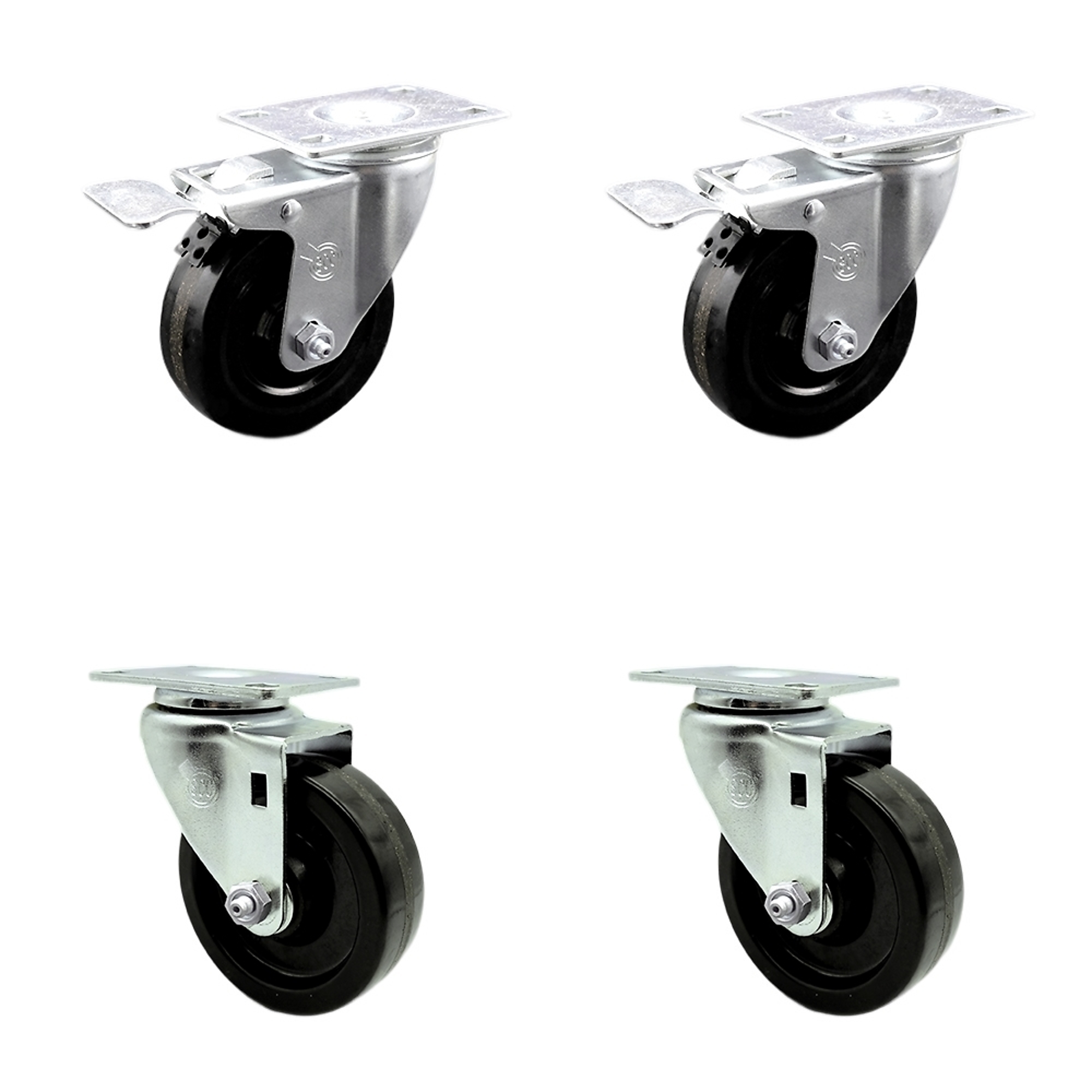 Service Caster, 4Inch x 1 1/4Inch Plate Casters, Wheel Diameter 4 in, Caster Type Swivel, Package (qty.) 4, Model SCC-SSTTL20S414-PHS-2-S-2