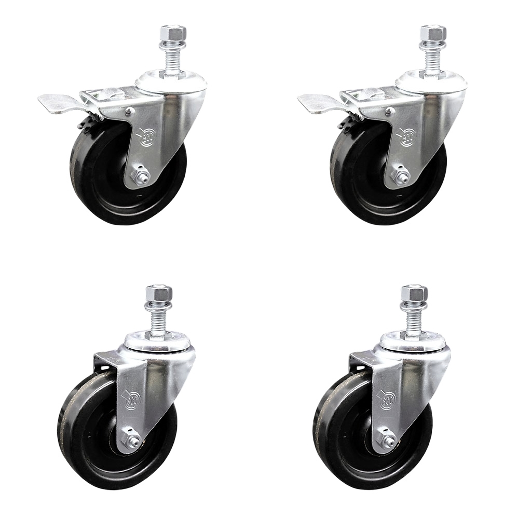 Service Caster, 4Inch x 1 1/4Inch Stem Casters, Wheel Diameter 4 in, Caster Type Swivel, Package (qty.) 4, Model SCC-TSTTL20S414-PHS-121315-2-S-2