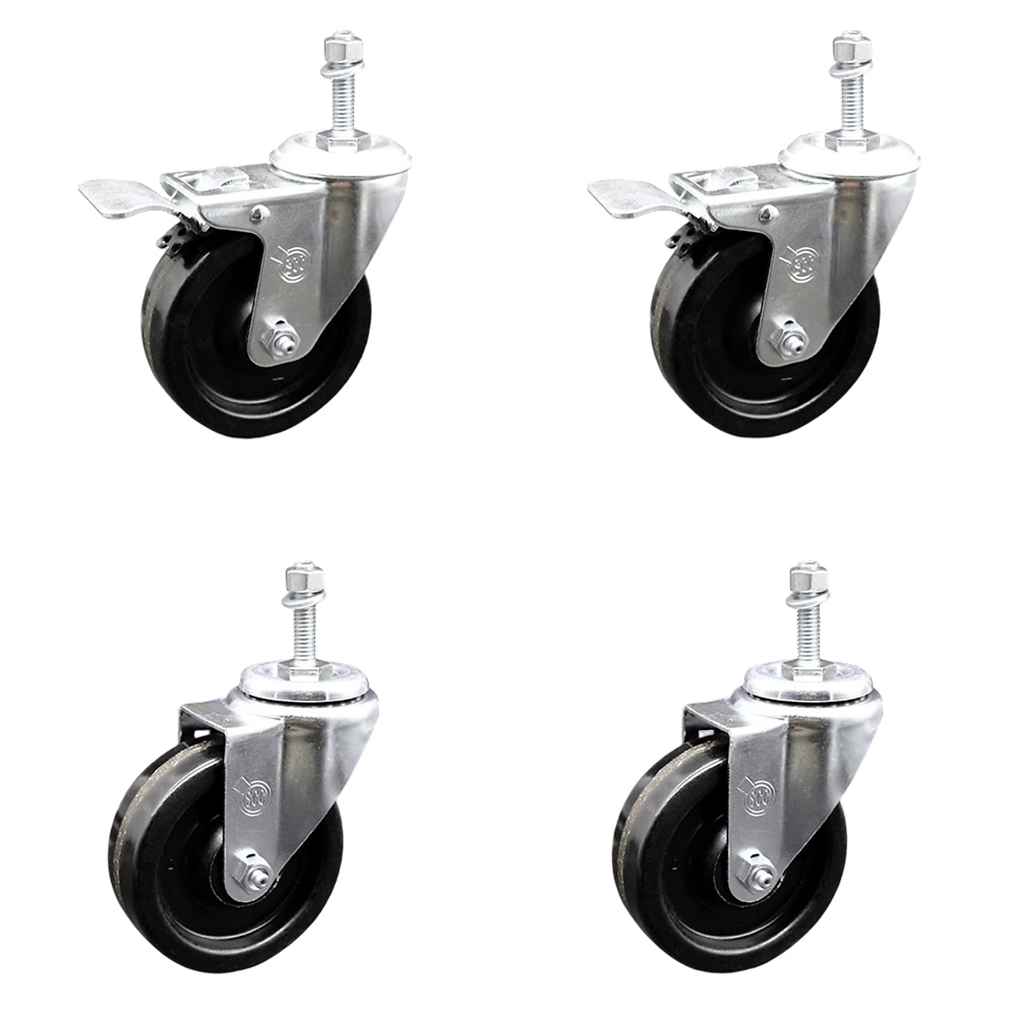 Service Caster, 4Inch x 1 1/4Inch Stem Casters, Wheel Diameter 4 in, Caster Type Swivel, Package (qty.) 4, Model SCC-TSTTL20S414-PHS-381615-2-S-2