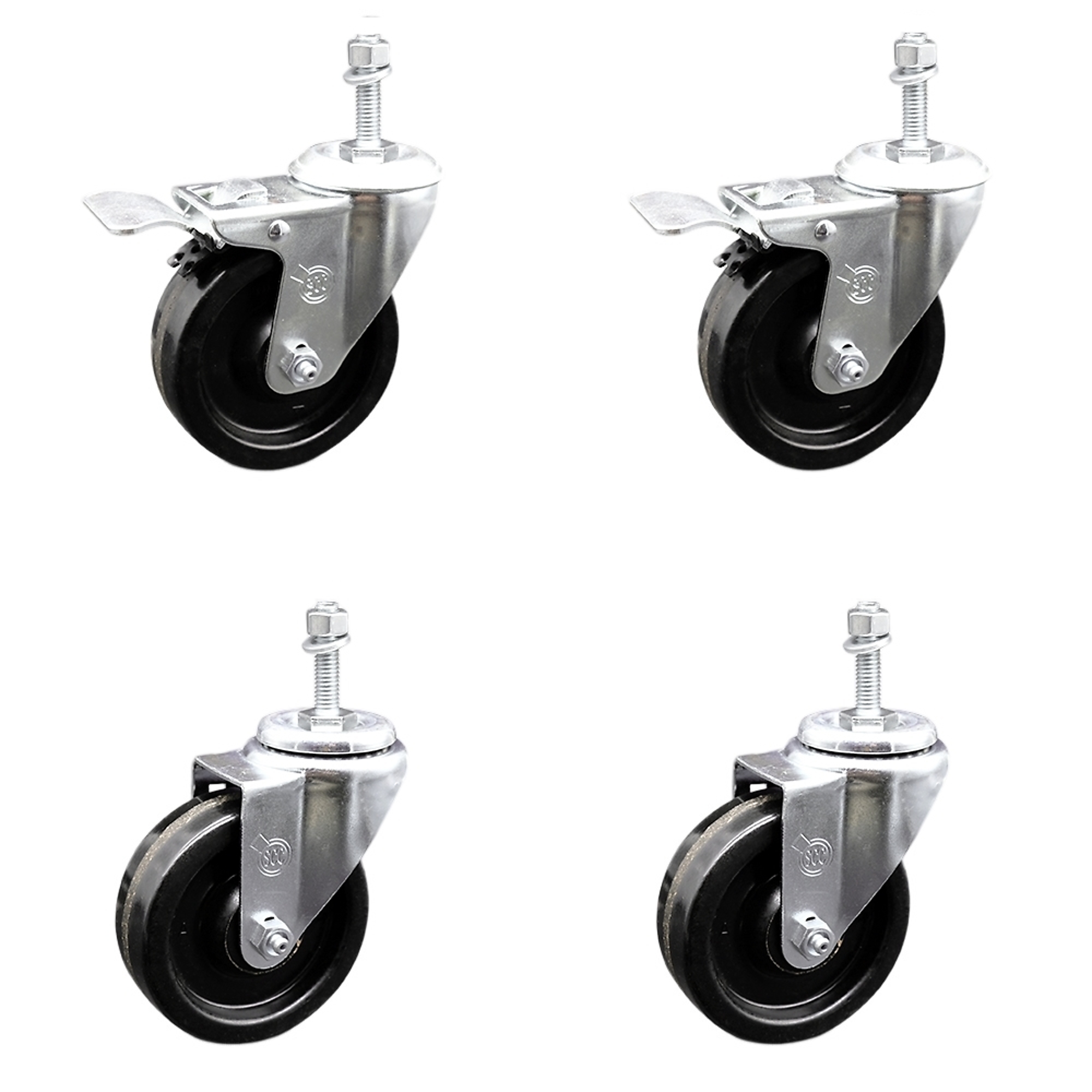 Service Caster, 4Inch x 1 1/4Inch Stem Casters, Wheel Diameter 4 in, Caster Type Swivel, Package (qty.) 4, Model SCC-SSTSTTL20S414-PHS-381615-2-S-2