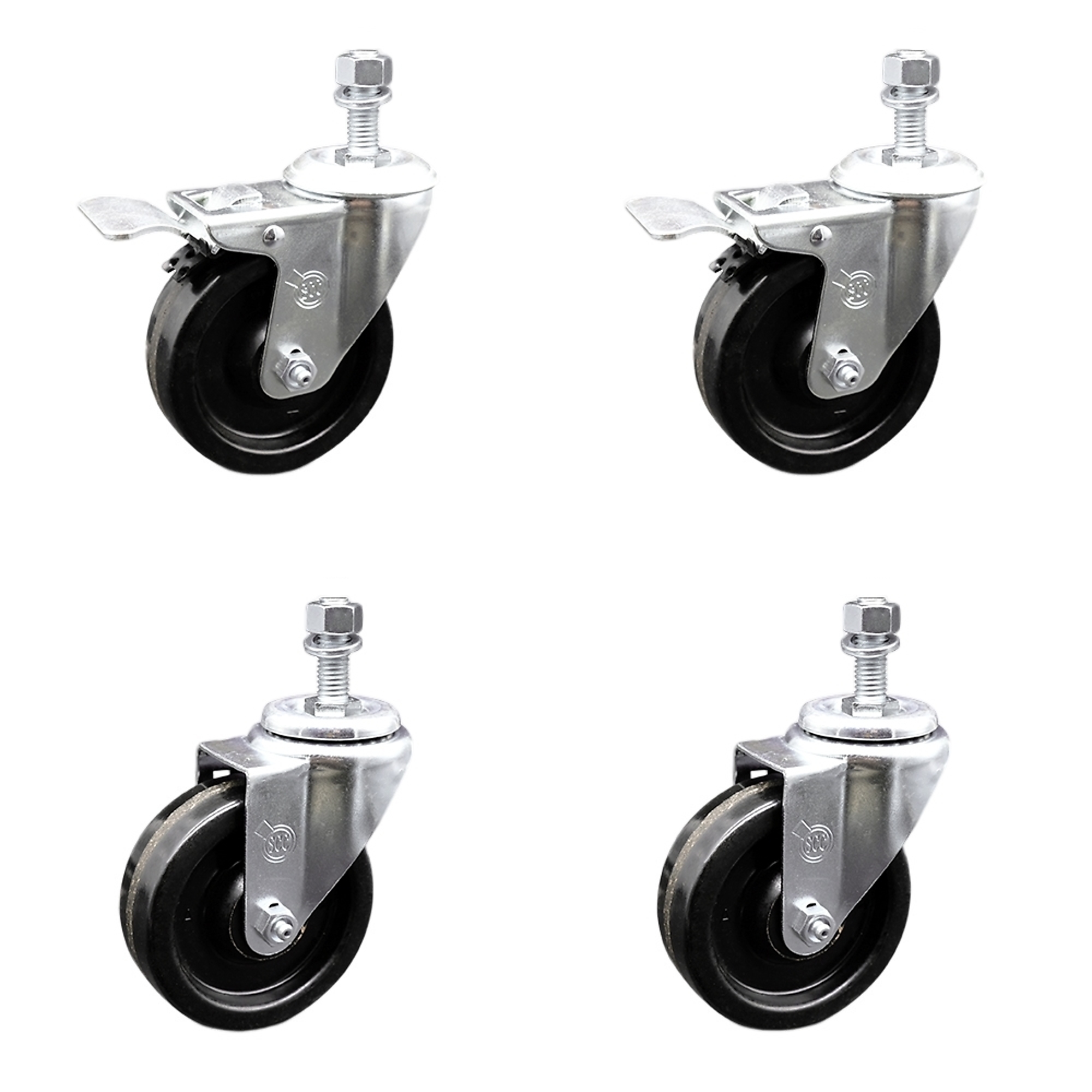 Service Caster, 4Inch x 1 1/4Inch Stem Casters, Wheel Diameter 4 in, Caster Type Swivel, Package (qty.) 4, Model SCC-SSTSTTL20S414-PHS-121315-2-S-2