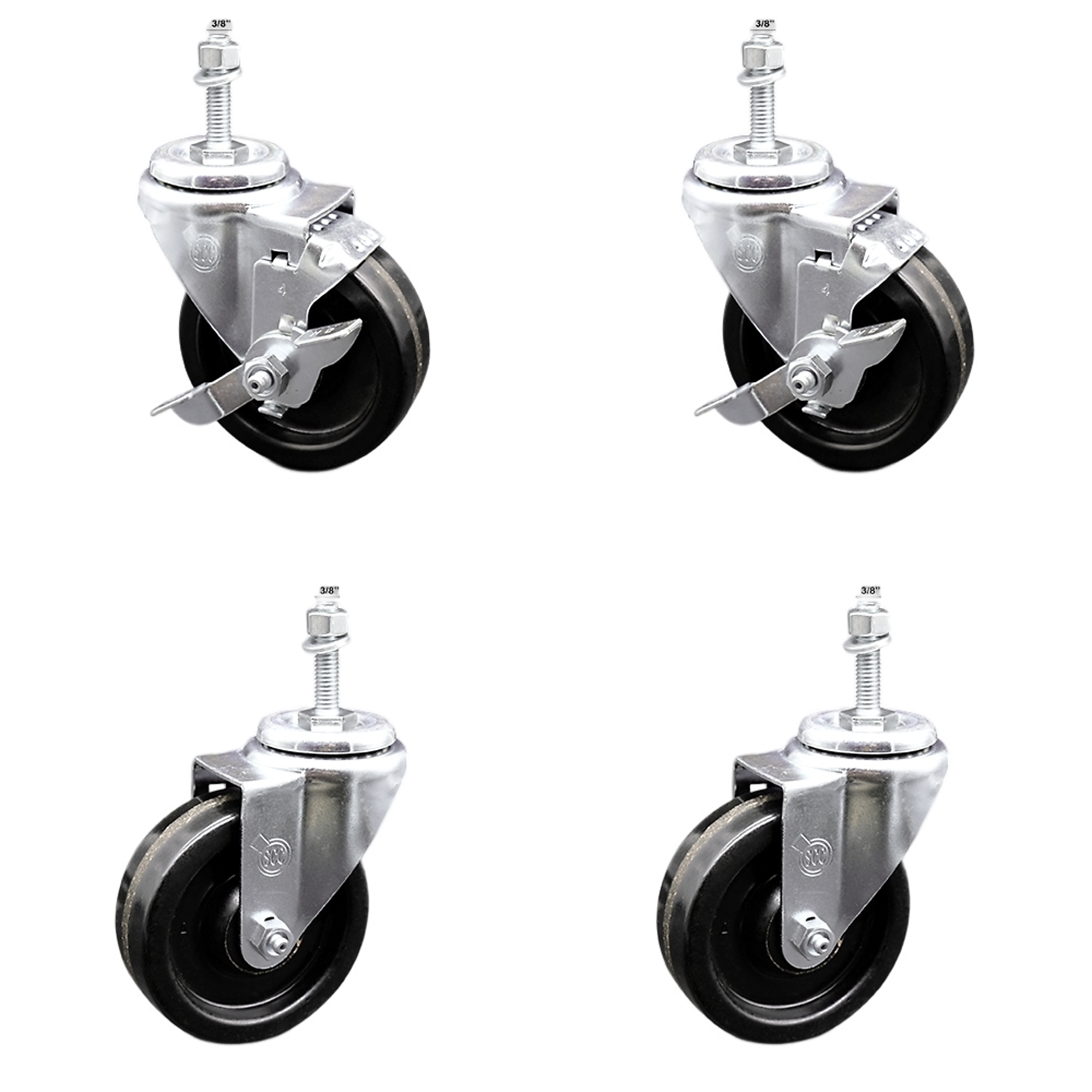 Service Caster, 4Inch x 1 1/4Inch Stem Casters, Wheel Diameter 4 in, Caster Type Swivel, Package (qty.) 4, Model SCC-SSTS20S414-PHS-381615-2-TLB-2