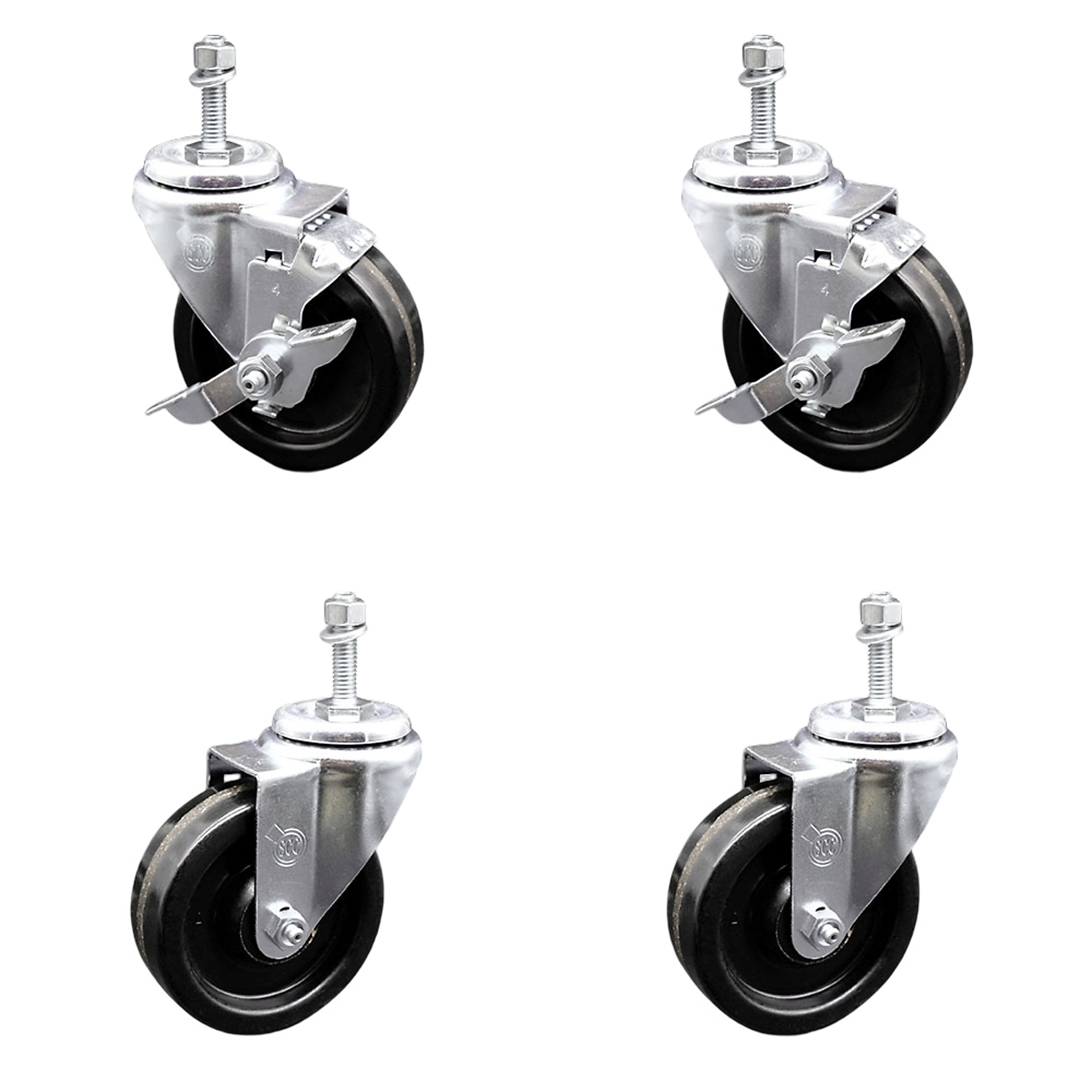 Service Caster, 4Inch x 1 1/4Inch Stem Casters, Wheel Diameter 4 in, Caster Type Swivel, Package (qty.) 4, Model SCC-TS20S414-PHS-M1015-2-TLB-2