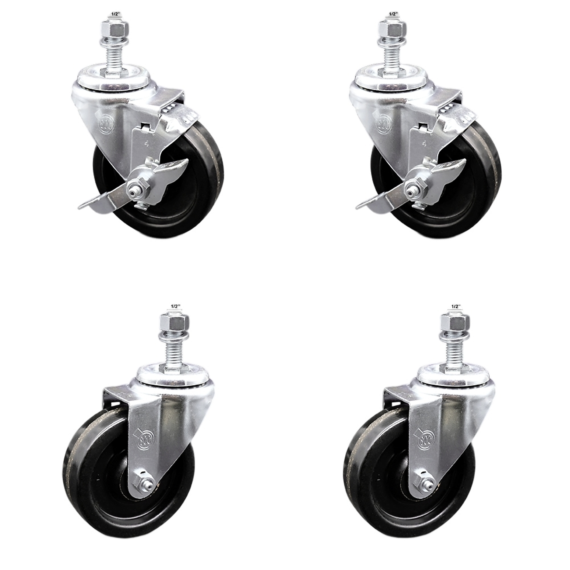 Service Caster, 4Inch x 1 1/4Inch Stem Casters, Wheel Diameter 4 in, Caster Type Swivel, Package (qty.) 4, Model SCC-SSTS20S414-PHS-121315-2-TLB-2