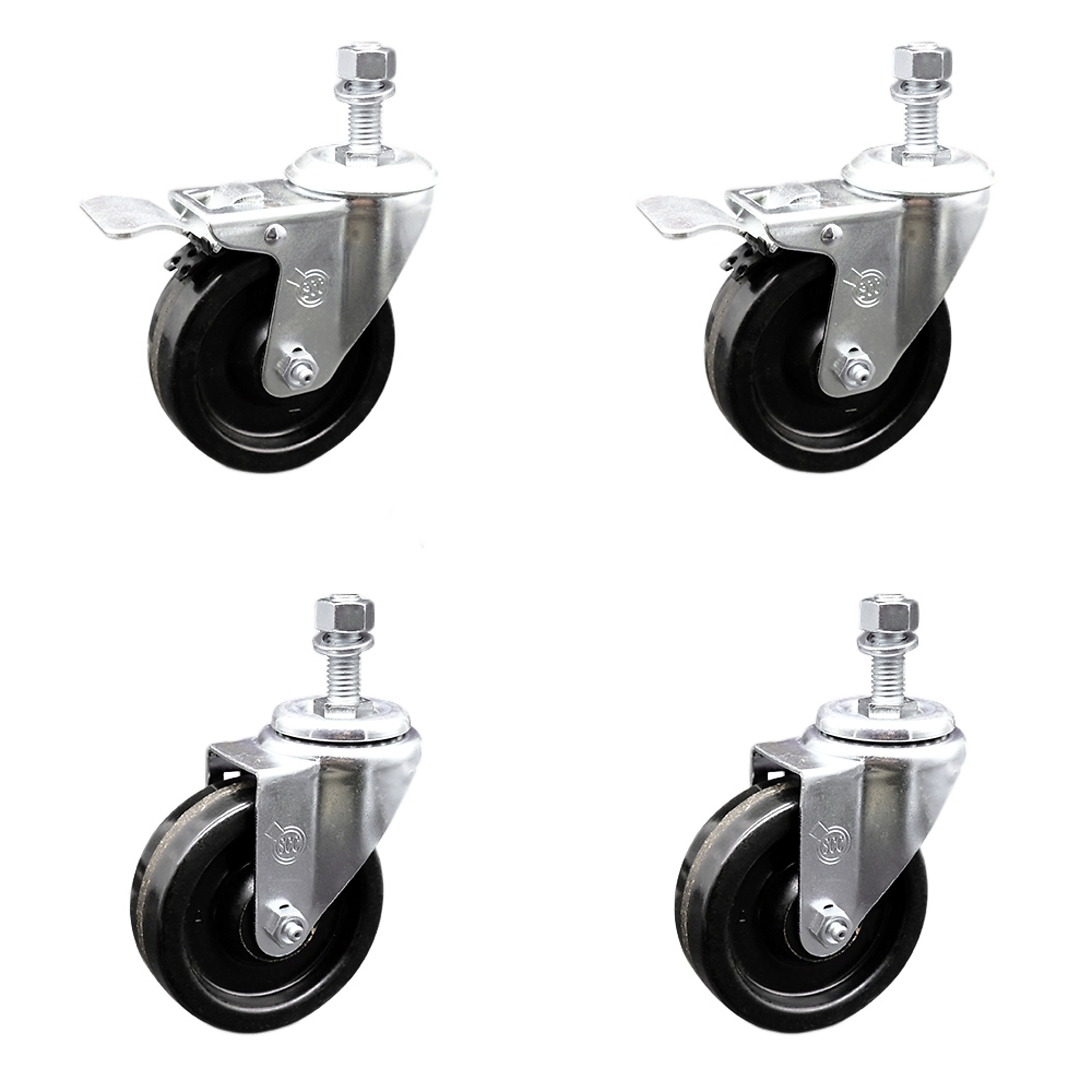 Service Caster, 4Inch x 1 1/4Inch Stem Casters, Wheel Diameter 4 in, Caster Type Swivel, Package (qty.) 4, Model SCC-TSTTL20S414-PHS-M1215-2-S-2