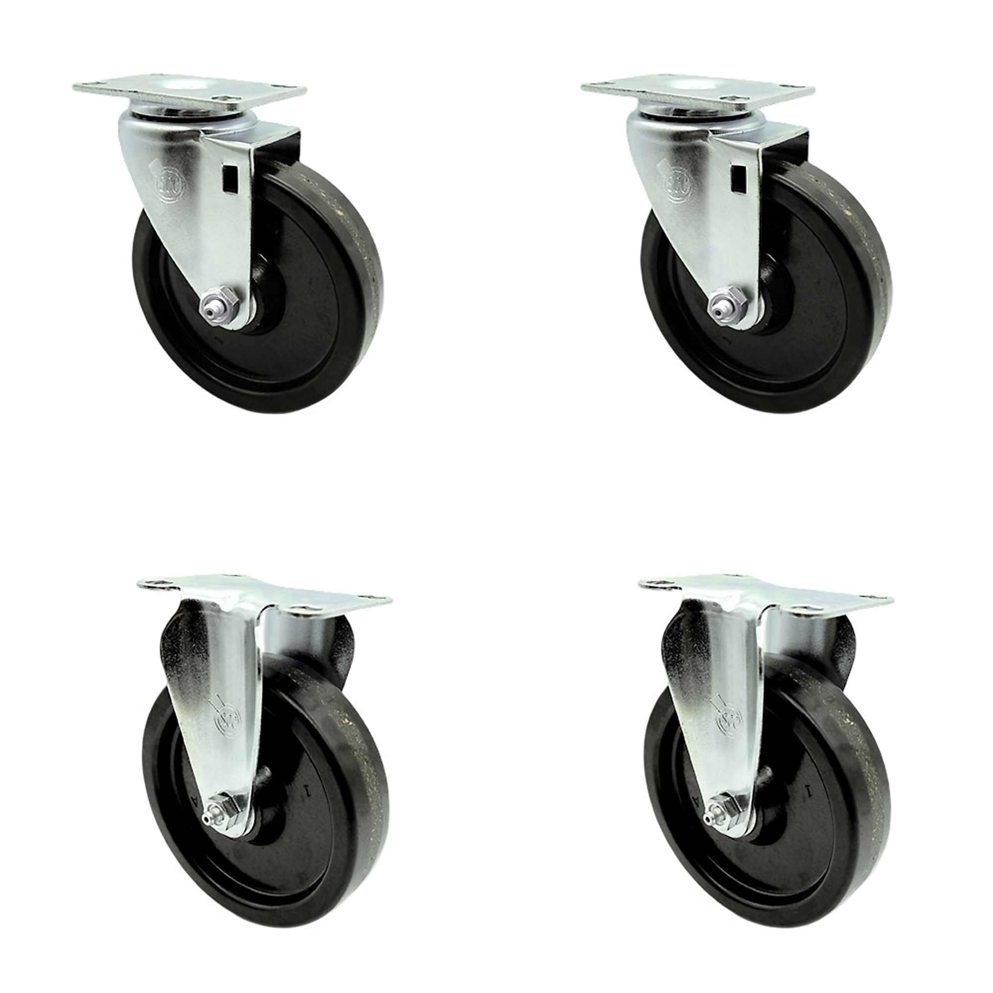 Service Caster, 5Inch x 1 1/4Inch Plate Casters, Wheel Diameter 5 in, Caster Type Swivel, Package (qty.) 4, Model SCC-SS20S514-PHS-2-R-2