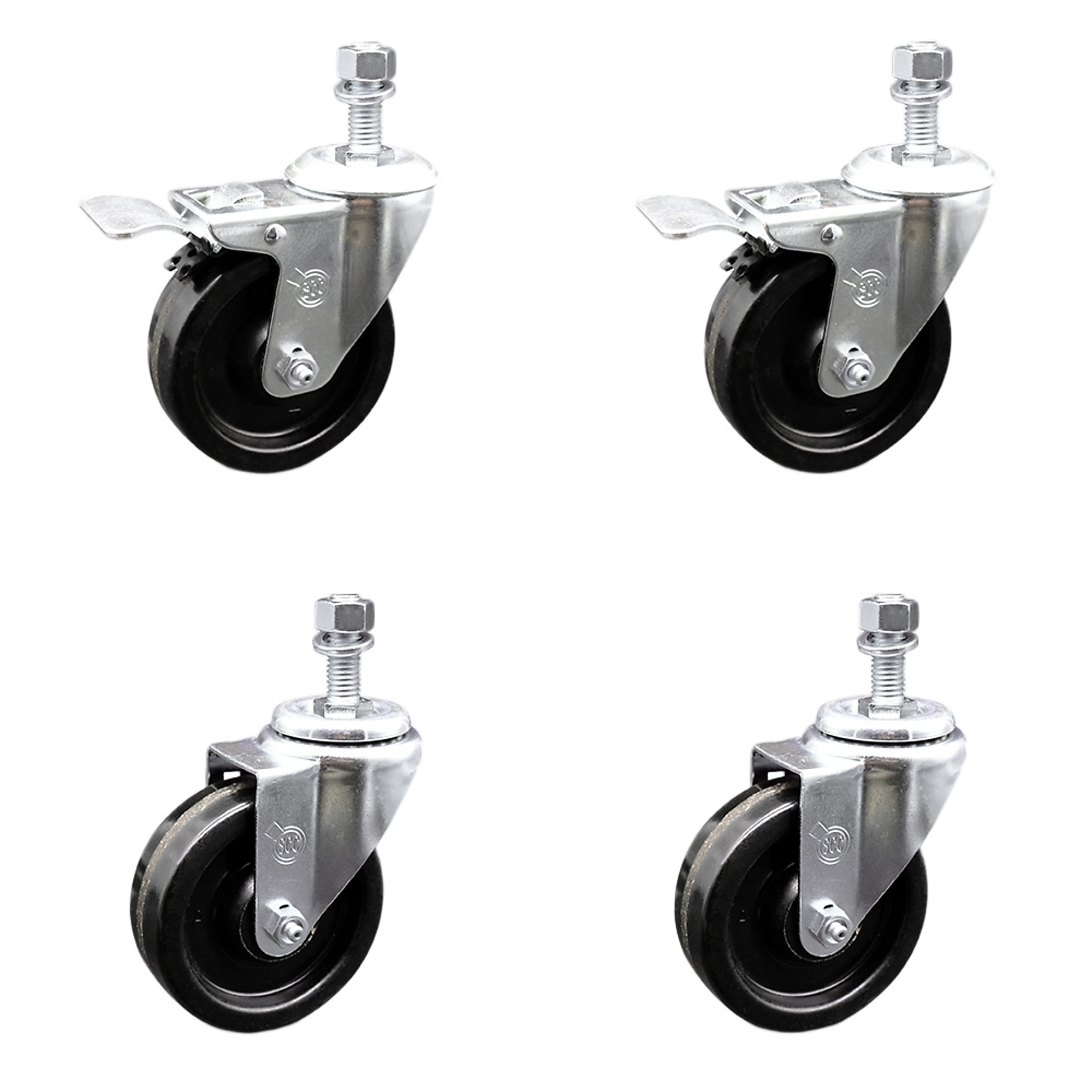 Service Caster, 4Inch x 1 1/4Inch Stem Casters, Wheel Diameter 4 in, Caster Type Swivel, Package (qty.) 4, Model SCC-SSTSTTL20S414-PHS-M1215-2-S-2