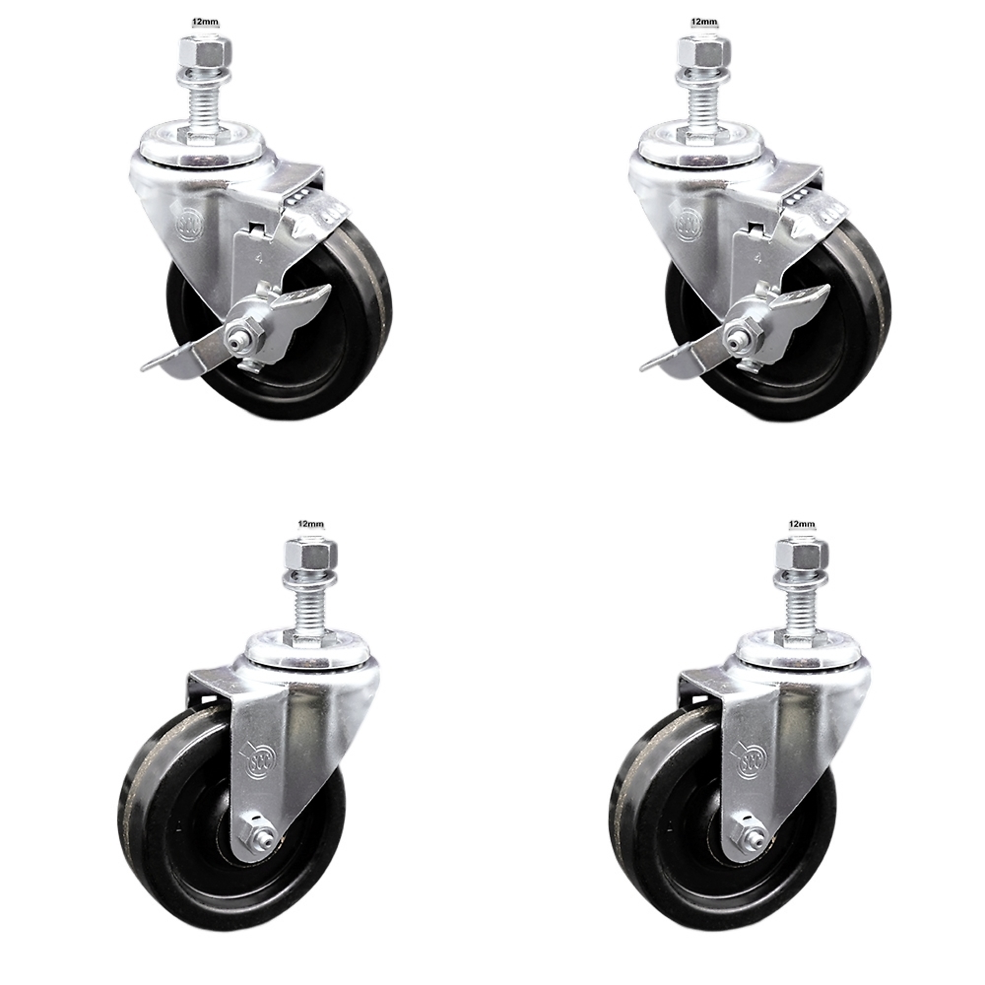 Service Caster, 4Inch x 1 1/4Inch Stem Casters, Wheel Diameter 4 in, Caster Type Swivel, Package (qty.) 4, Model SCC-SSTS20S414-PHS-M1215-2-TLB-2